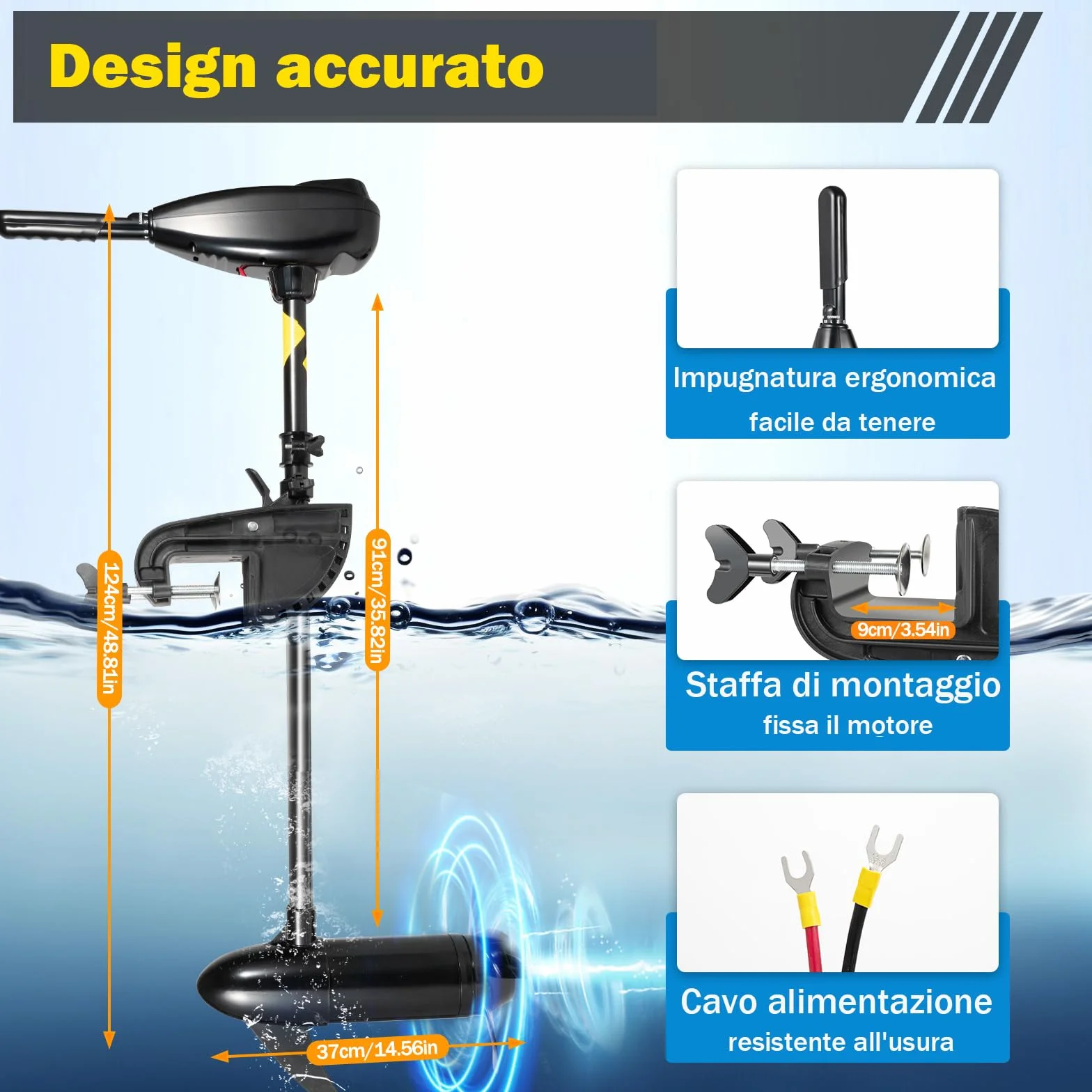 Motore fuoribordo elettrico 12V 80 lbs 626W 8 marce