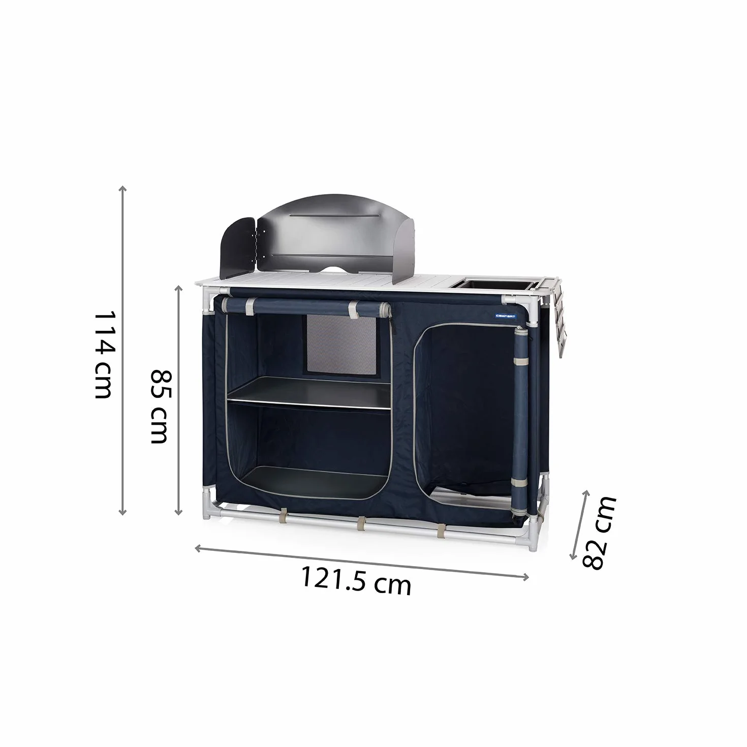 Campart Cucina da campeggio con lavandino e paravento KI-0753 Blu