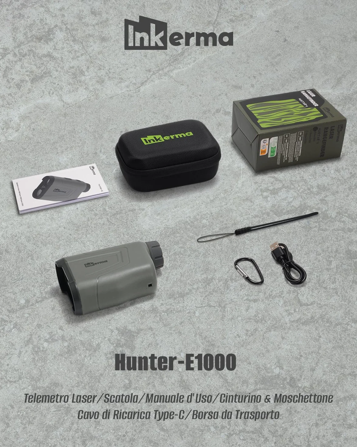 Inkerma Telemetro Caccia Golf 1000/1200M Ricaricabile 6X LCD Angolo Compensazione Pendenza Hunter-E