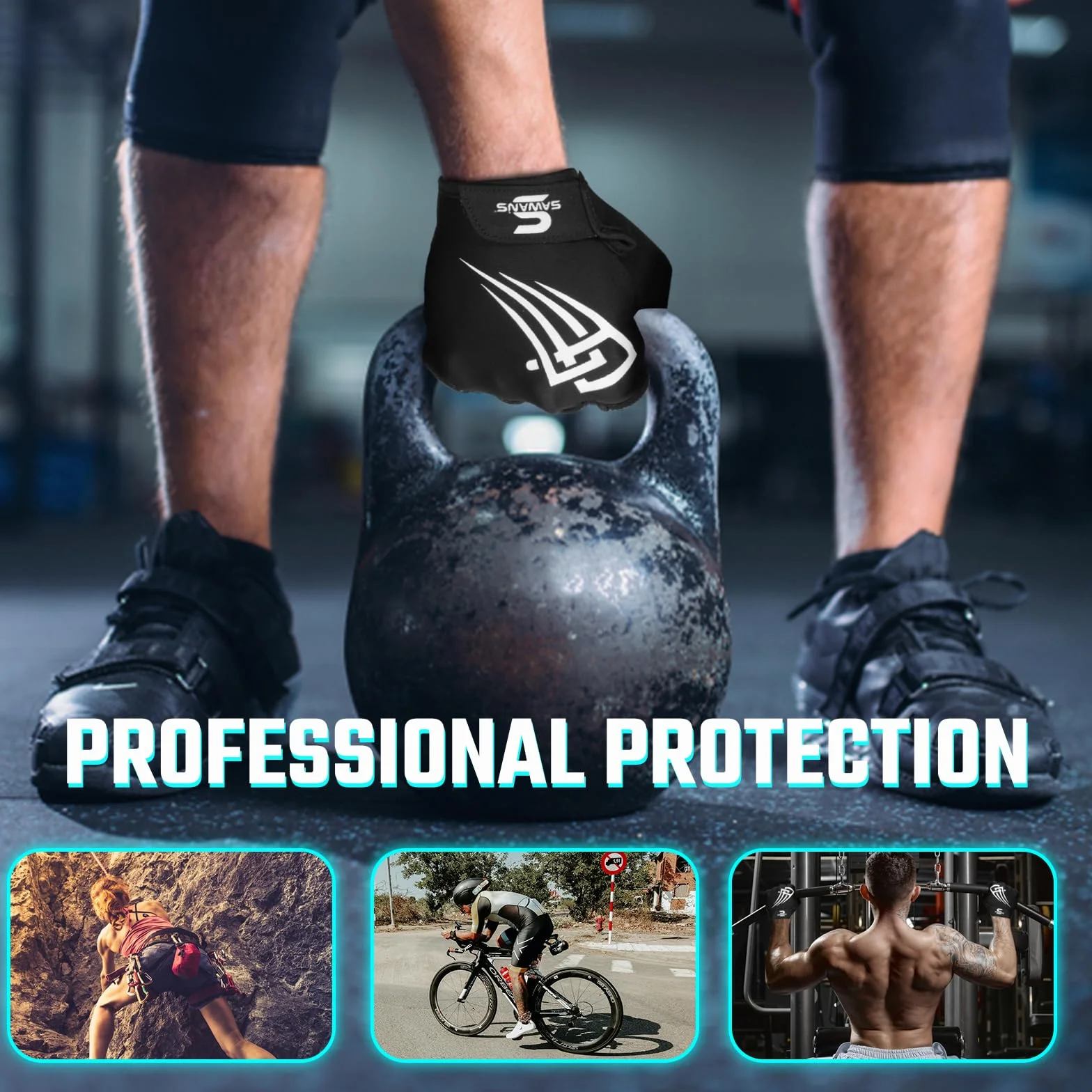 SAWANS Guanti da palestra sollevamento pesi antiscivolo silicone imbottito palmo protezione mezze dita