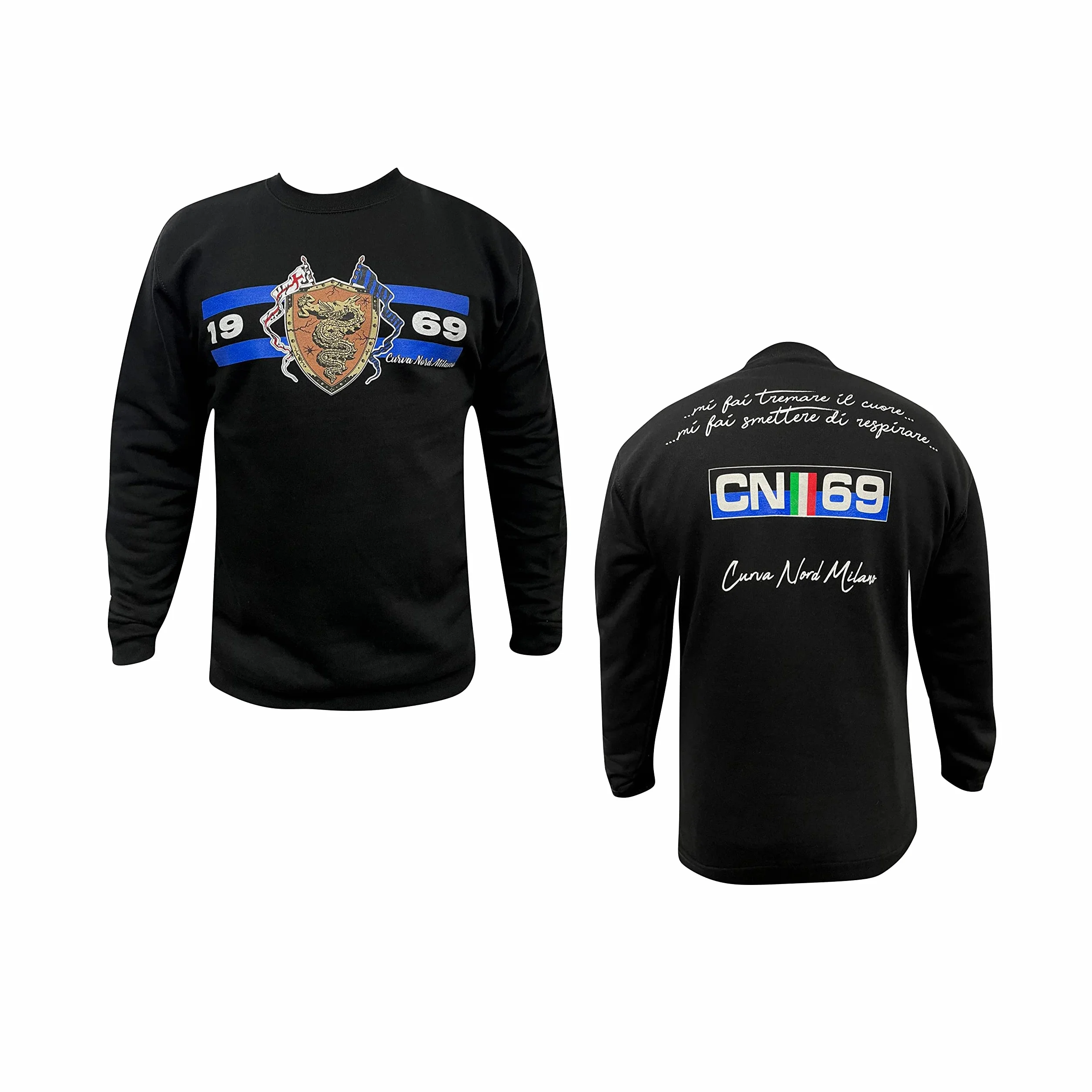 MAESTRI DEL CALCIO Felpa Inter Cappuccio Logo Nera Curva Nord Ufficiale Adulto