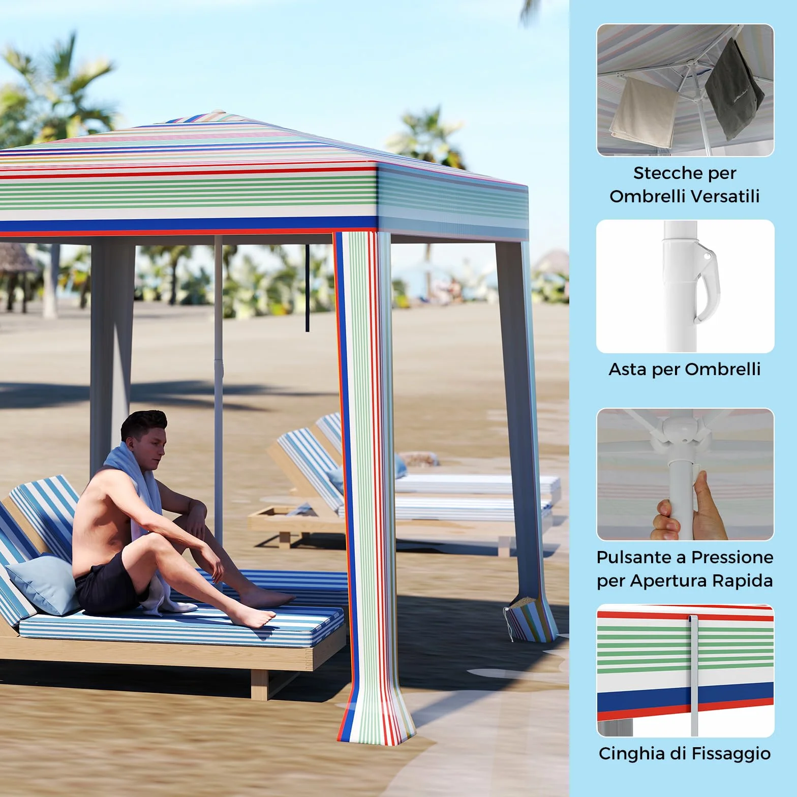 COSTWAY Tenda da Spiaggia Pieghevole 200x200 cm con Borsa da Trasporto