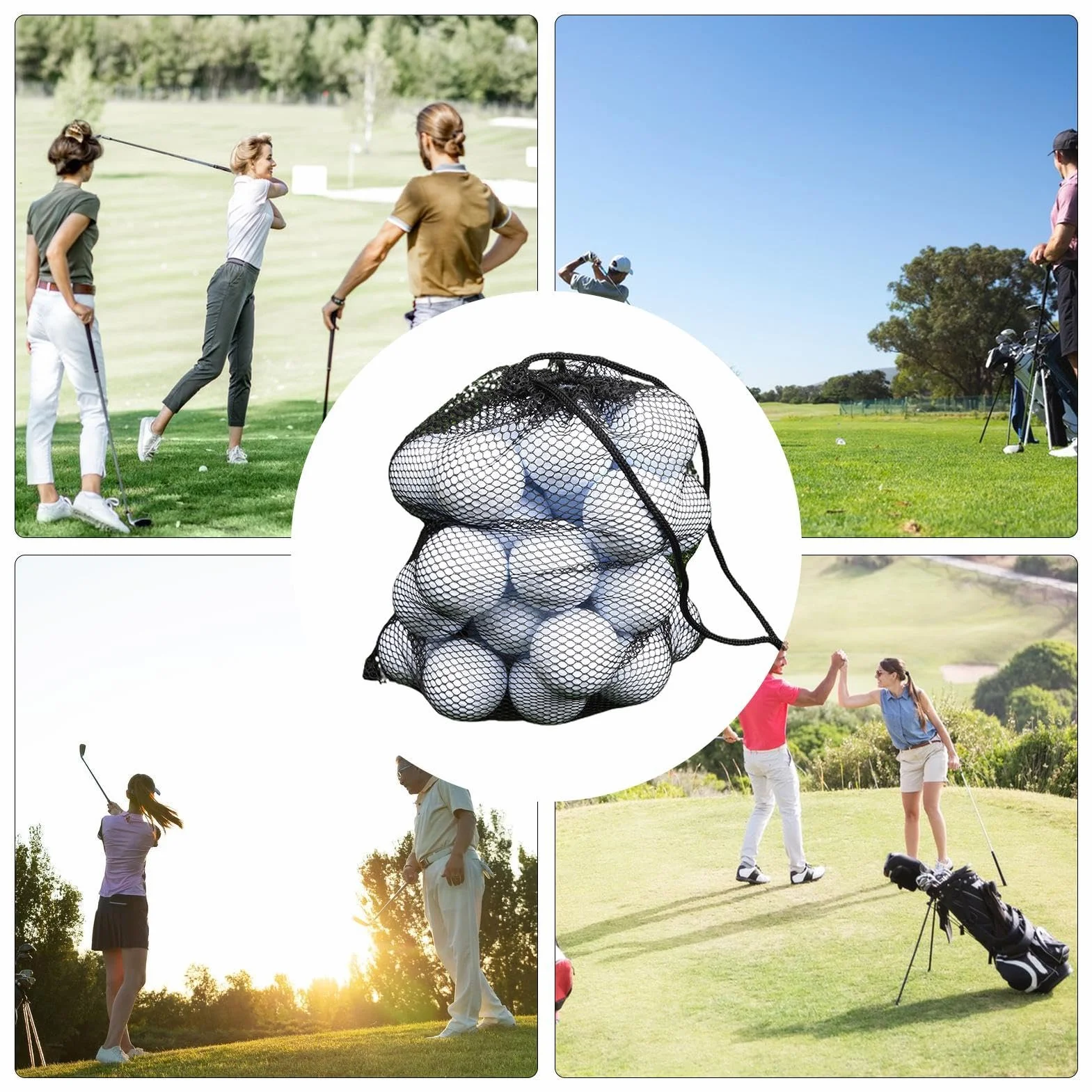 Contenitore per palline da golf in nylon con coulisse, grande capacità borsa multifunzionale