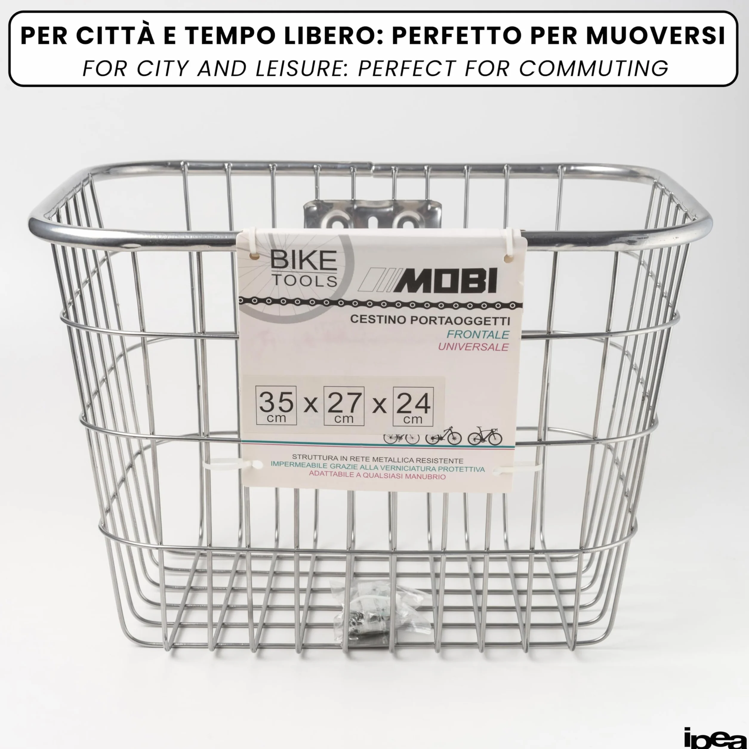 Cestino Bicicletta Anteriore in Metallo 35x27x24 cm Antiruggine IPEA