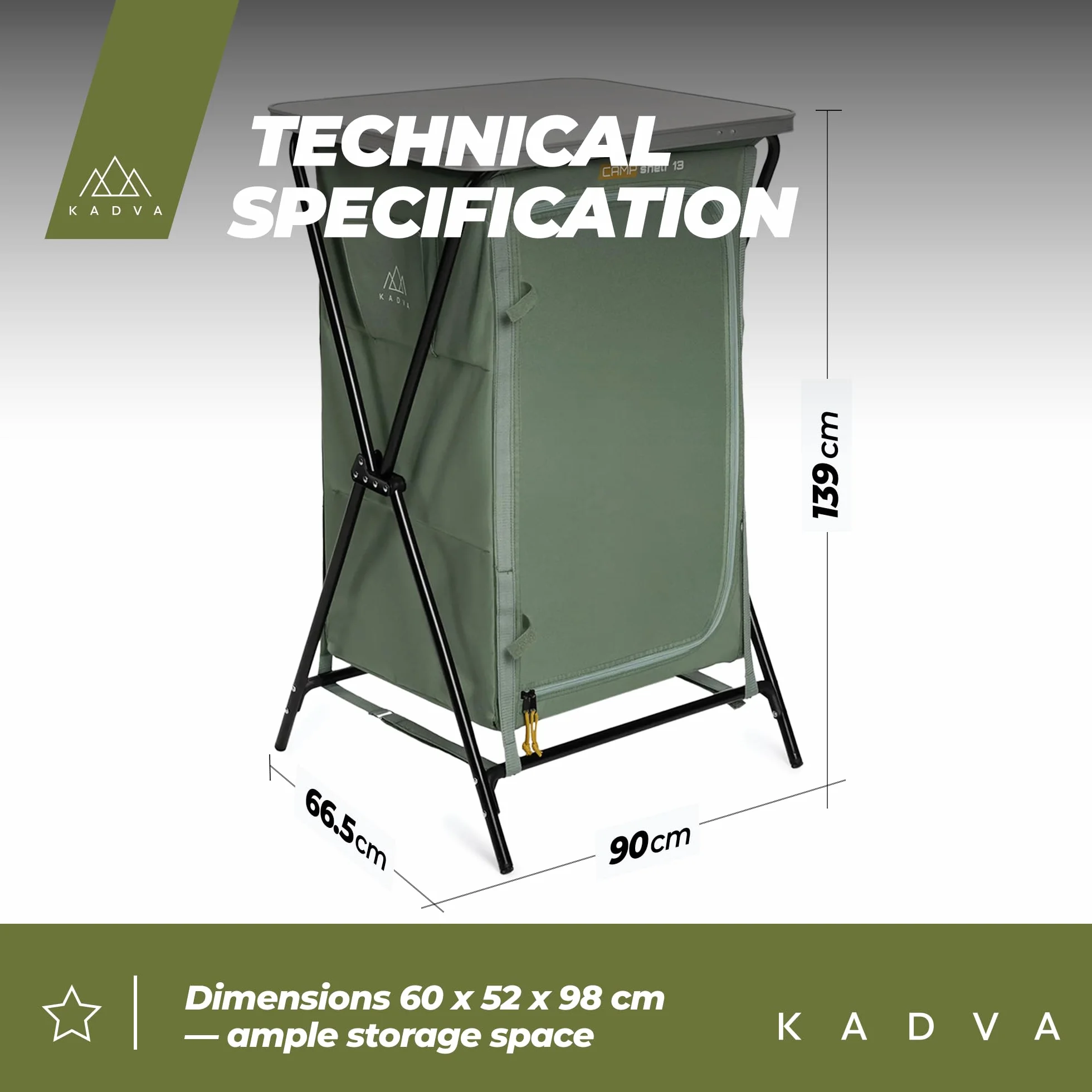 KADVA Mobile da Campeggio CAMPShelf 13 50x60x98 cm Credenza da Campeggio Materiali Durevoli Leggera Stabile Facile da Montare