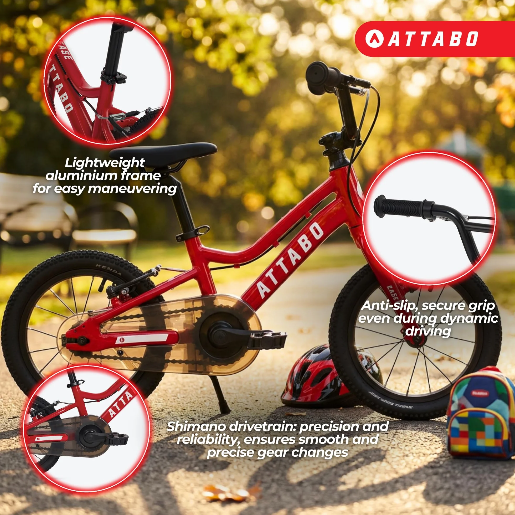 ATTABO Ease 14 Bicicletta per bambini telaio alluminio leggero ruote 14" portata 50 kg ergonomica stabile