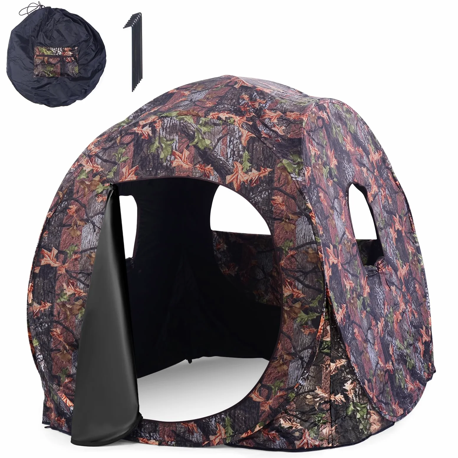 GYMAX Tenda da Caccia Mimetica, Palo da Caccia Pop-Up Portatile, con Finestra a Rete, Picchetti per il Terreno, Borsa per il Trasporto, Facile da Montare per Campeggio a Caccia di Cervi/Tacchini