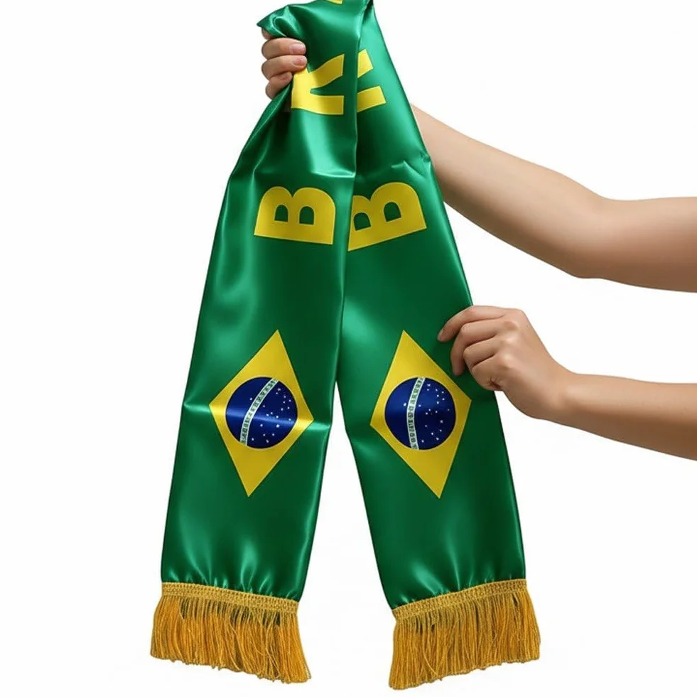 Sciarpa Calcio Brasiliana Verde Gialla Bandiera Brasile Raso