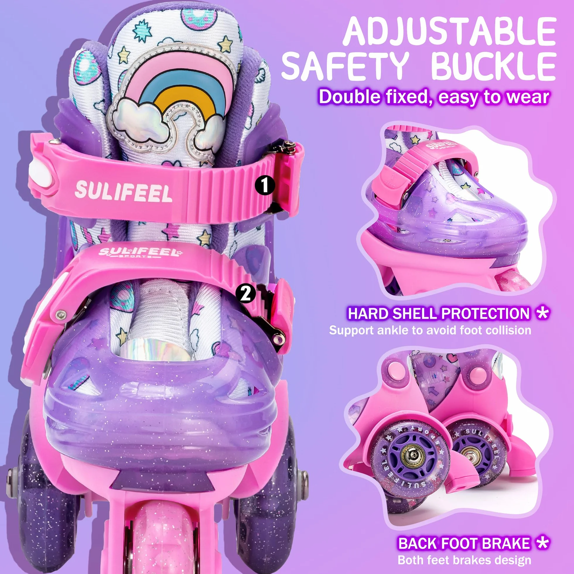 SULIFEEL Pattini a rotelle regolabili per bambini per ragazze e ragazzi, divertenti ruote illuminanti flash a tre punti di equilibrio tipo adatto per i principianti pattinaggio a rotelle al coperto