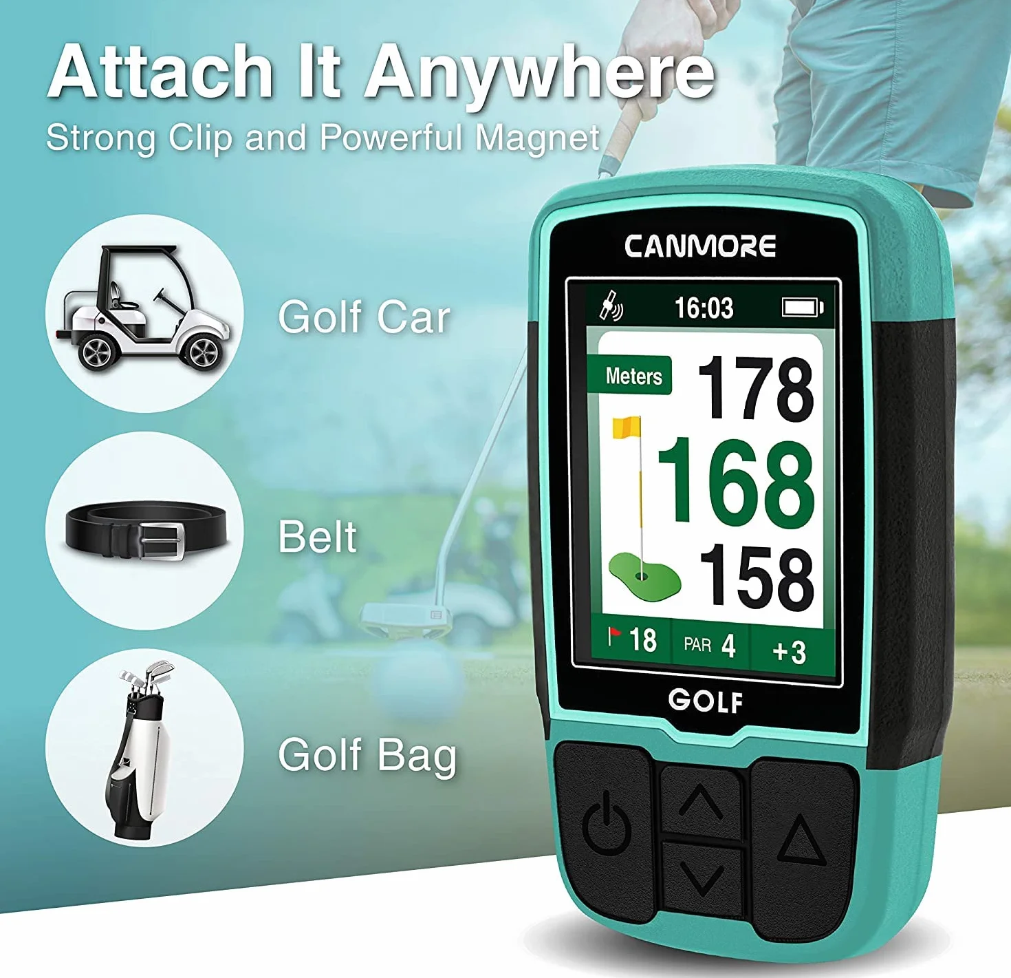 CANMORE HG200 GPS da golf portatile e borsa - Display a colori con oltre 41.000 dati sui campi - Resistente all'acqua - Arancione