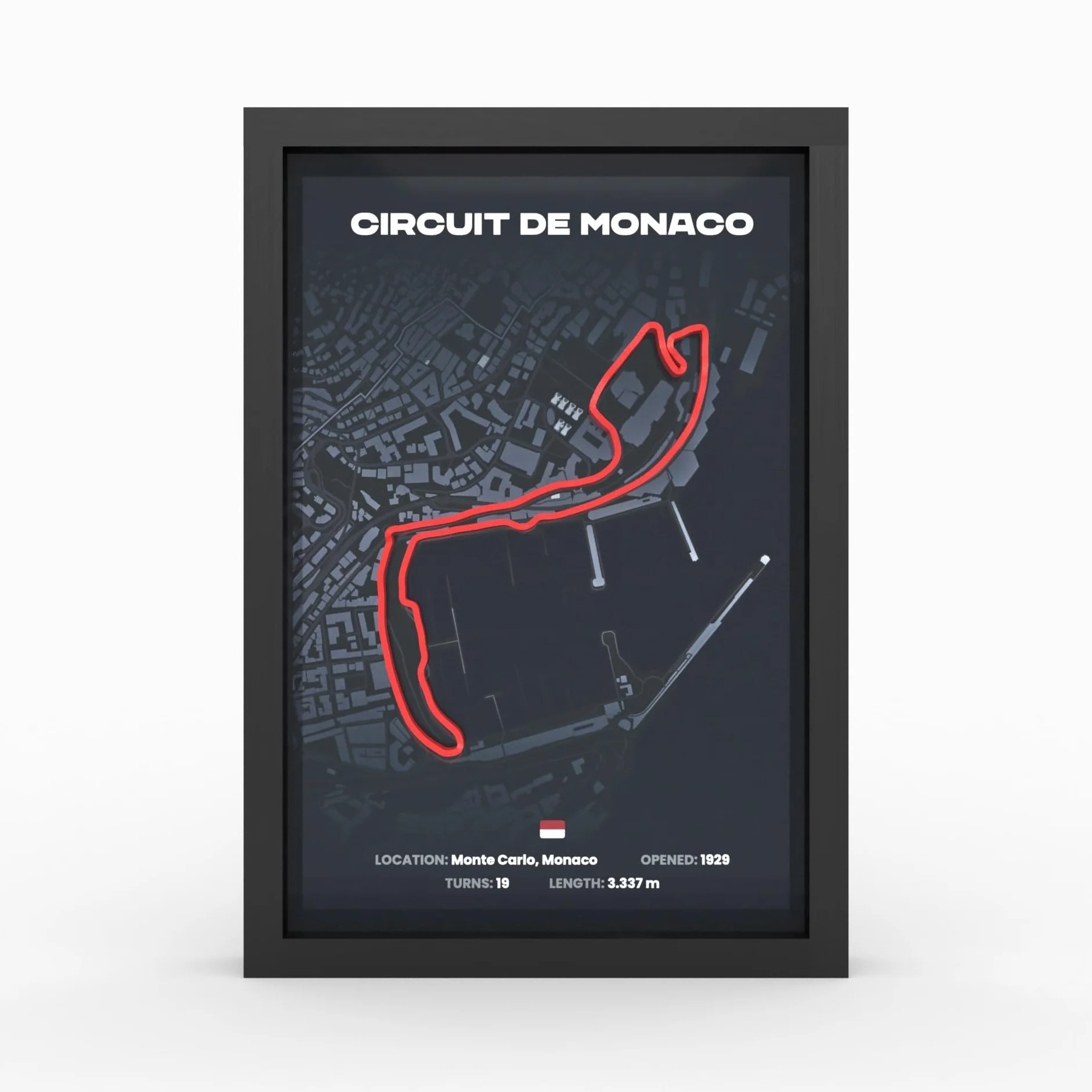 Monaco GP A4 Poster 3D w ramie drewnianej, nadruk toru wyścigowego, prezent dla fanów motorsportu