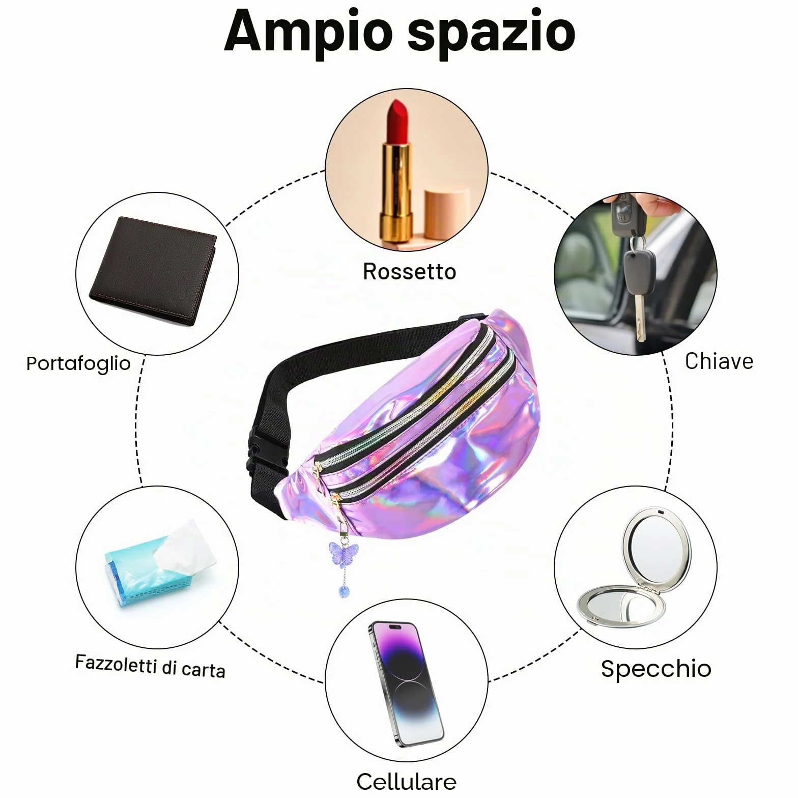 Marsupio a Farfalla Viola 30x12x13 cm Elegante Hipbag per Bambini