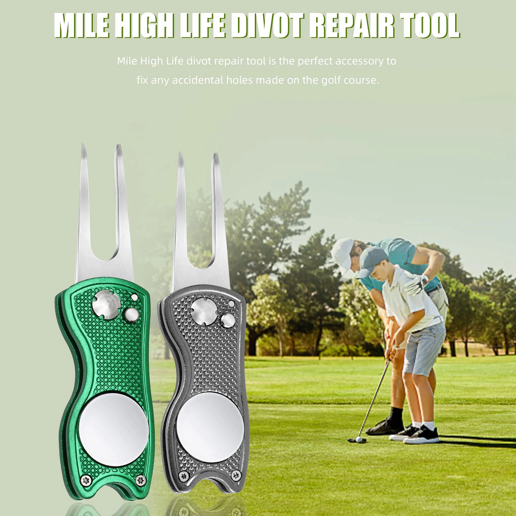 Mile High Life Divot Tool Pieghevole in Metallo con Marcatore Pallina da Golf Magnetico