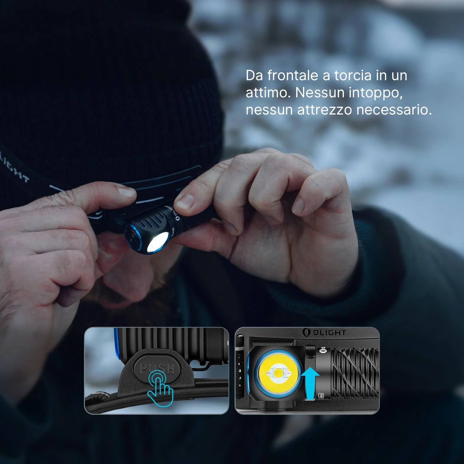 OLIGHT Perun 3 Mini HCRI Torcia Frontale Ricaricabile 920 Lumen 90 CRI Luce Bianca e Rossa