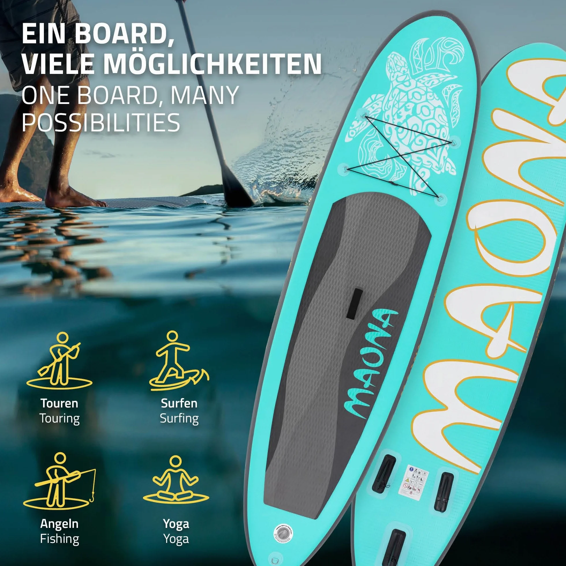 ECD Germany Stand Up Surf Paddle Board Gonfiabile 305 cm PVC 120 kg Tavola da Surf Pagaia Borsa Pompa