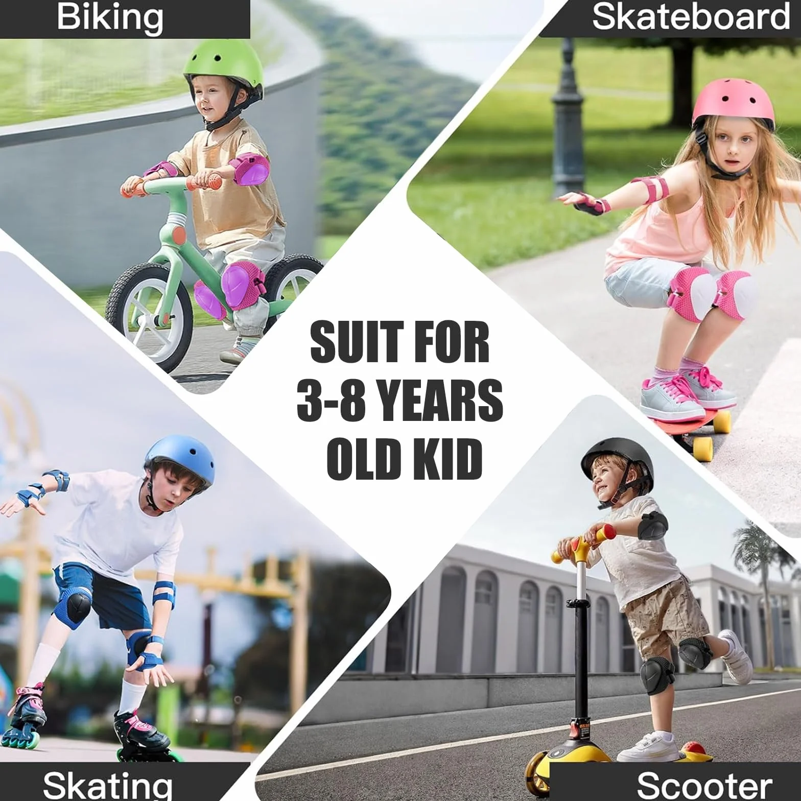 Ginocchiere per bambini 6 w 1 do skateboard, rolek, hoverboard, roweru (Różowy/Fioletowy)