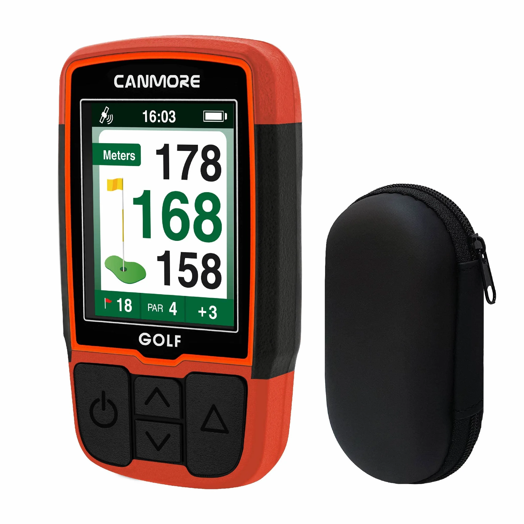 CANMORE HG200 GPS da golf portatile e borsa - Display a colori con oltre 41.000 dati sui campi - Resistente all'acqua - Arancione