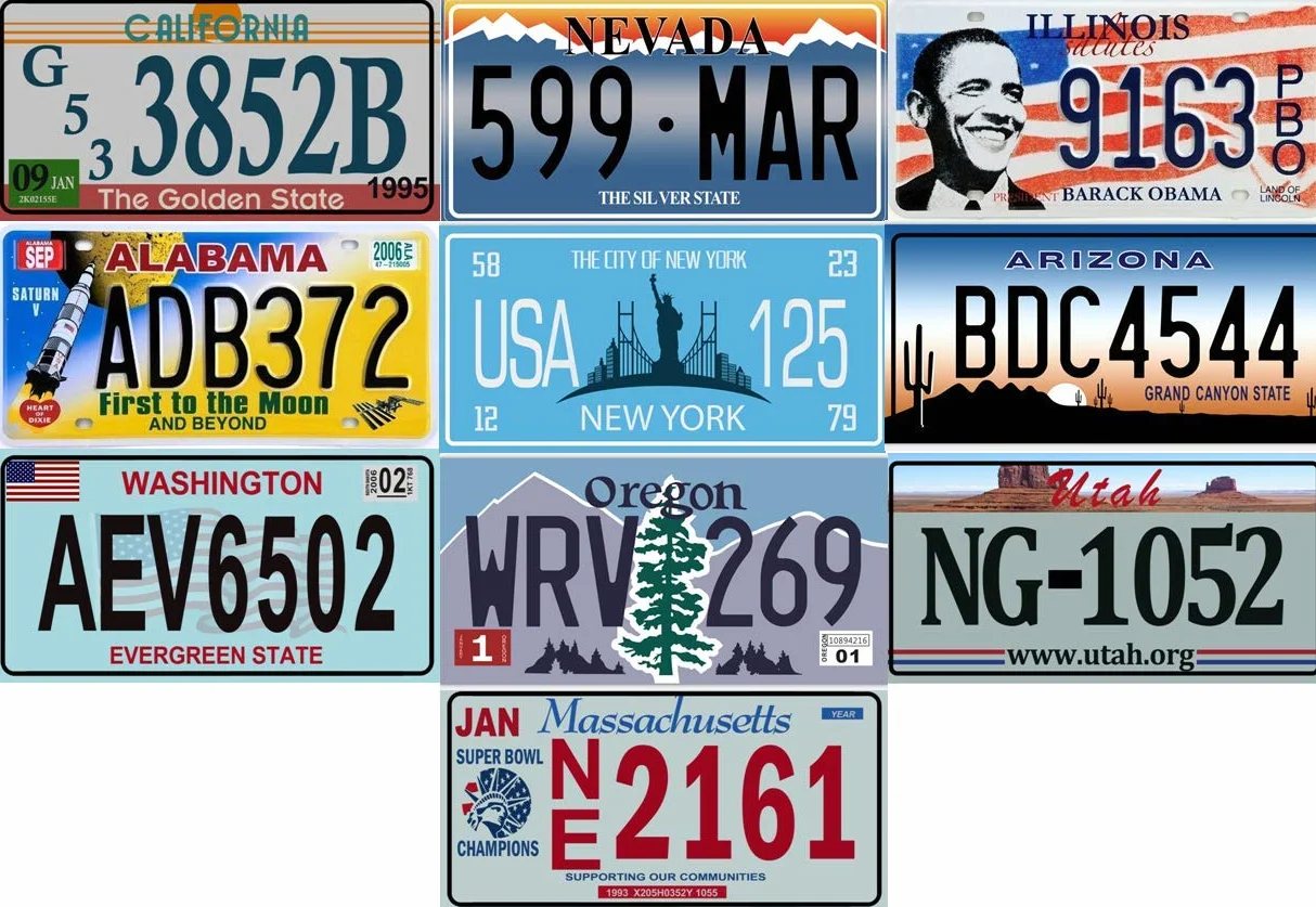 - Set di 10 targhe in Metallo per Auto USA - Repliche di targhe Americane Reali (Fabbri LF3)