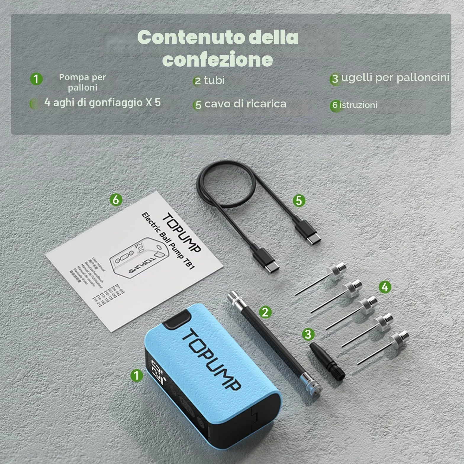 TOPUMP Pompa A Sfera Elettrica Ricaricabile Portatile con Manometro Max 20PSI per Palloni Sportivi