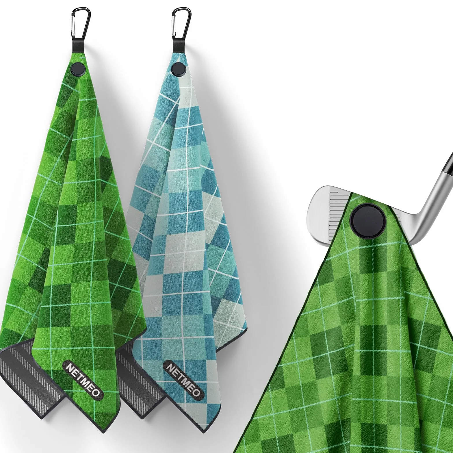 Asciugamani magnetici da golf set di 2 con design a nido d'ape e gancio