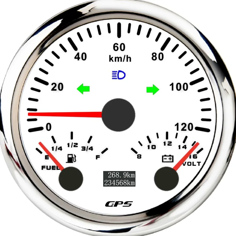 ELING Tachimetro GPS 85 mm 3 in 1 Tachimetro GPS 120 km/h con voltmetro livello carburante con retroilluminazione a 7 colori per camion furgoni