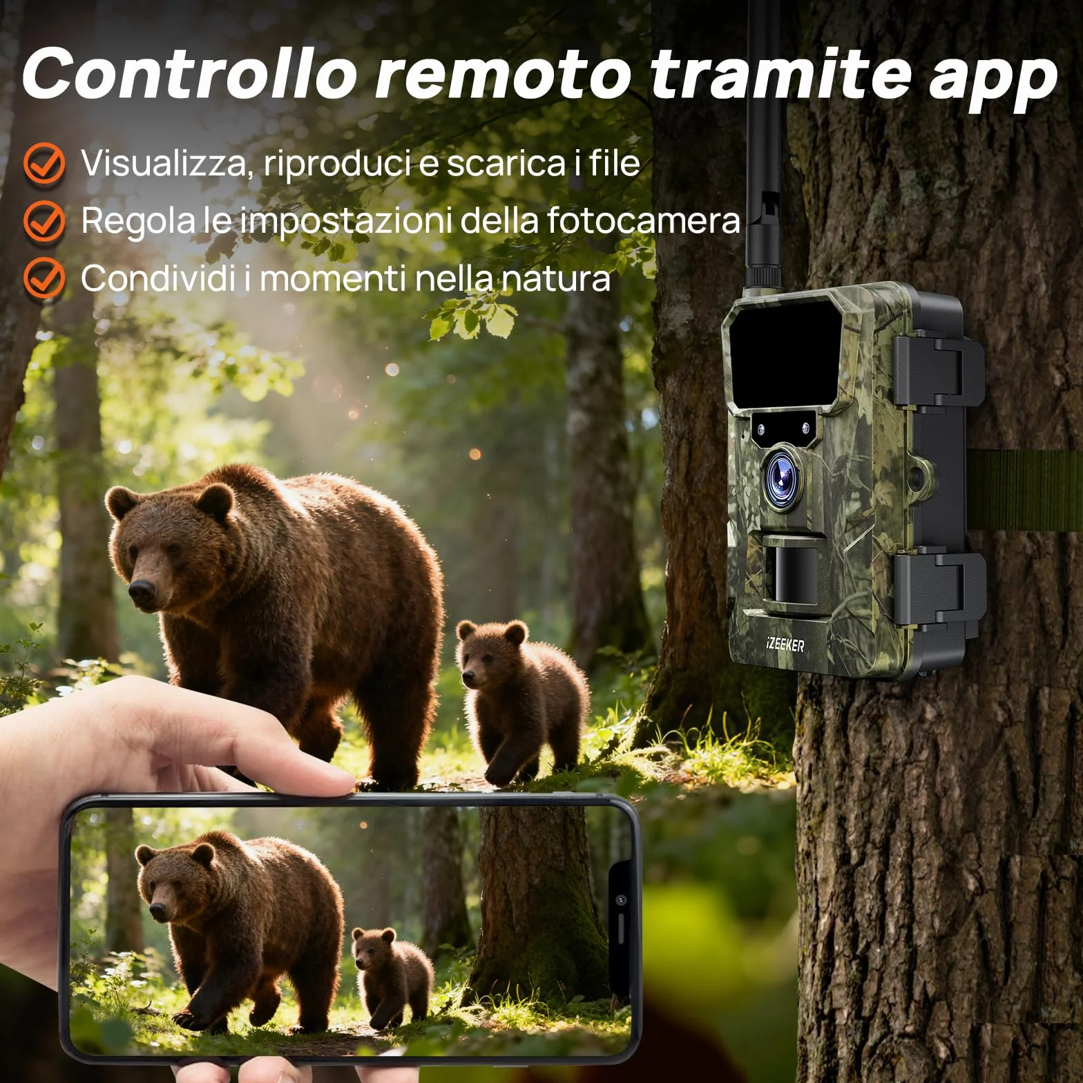 iZEEKER 2 in 1 Fototrappola Cloud 4G & Standard, 2K HD 48MP Visione Notturna, IP66