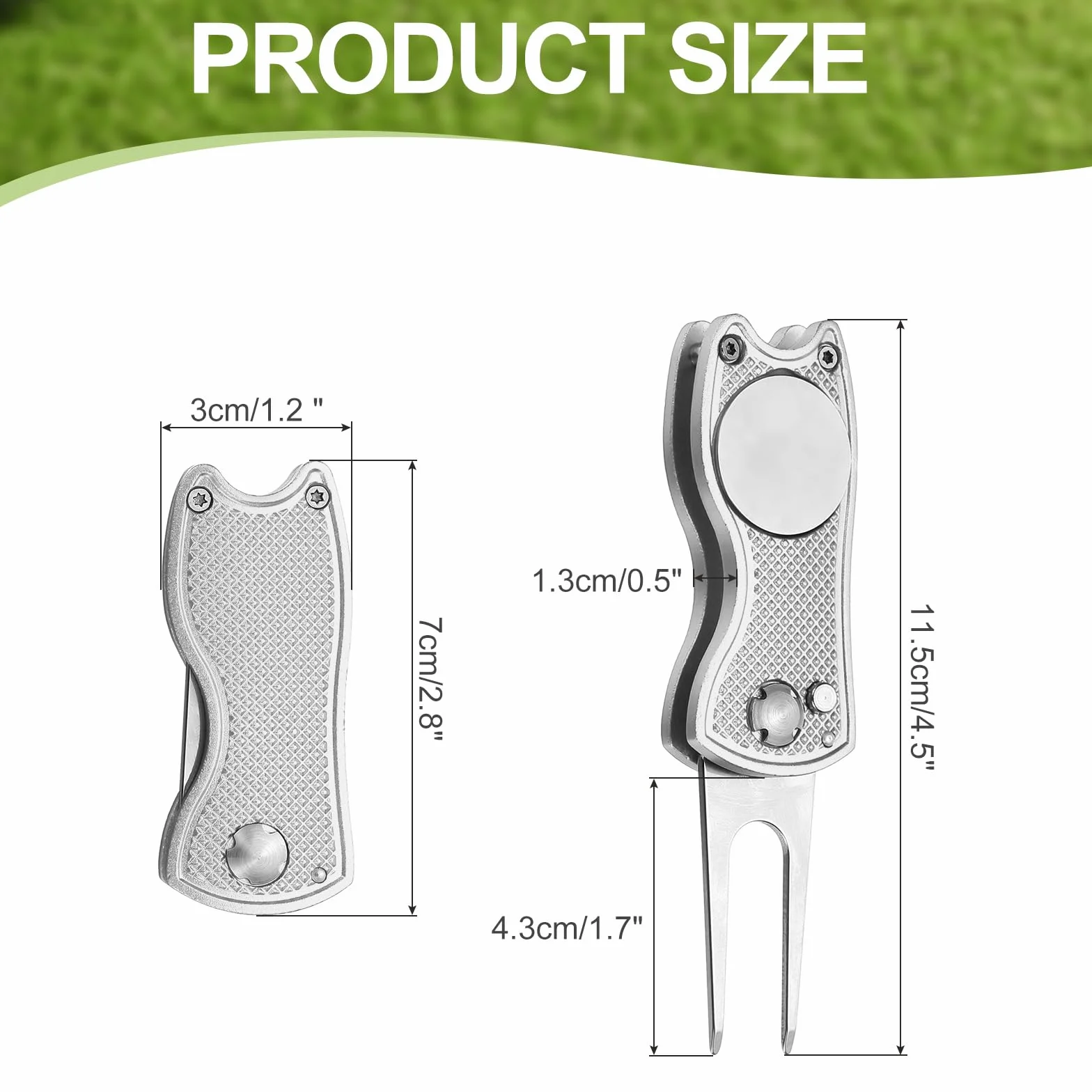 PATIKIL Golf Divot Repair Tool Pieghevole in Metallo con Marcaballa Magnetica Forchetta Acciaio Inossidabile Argento