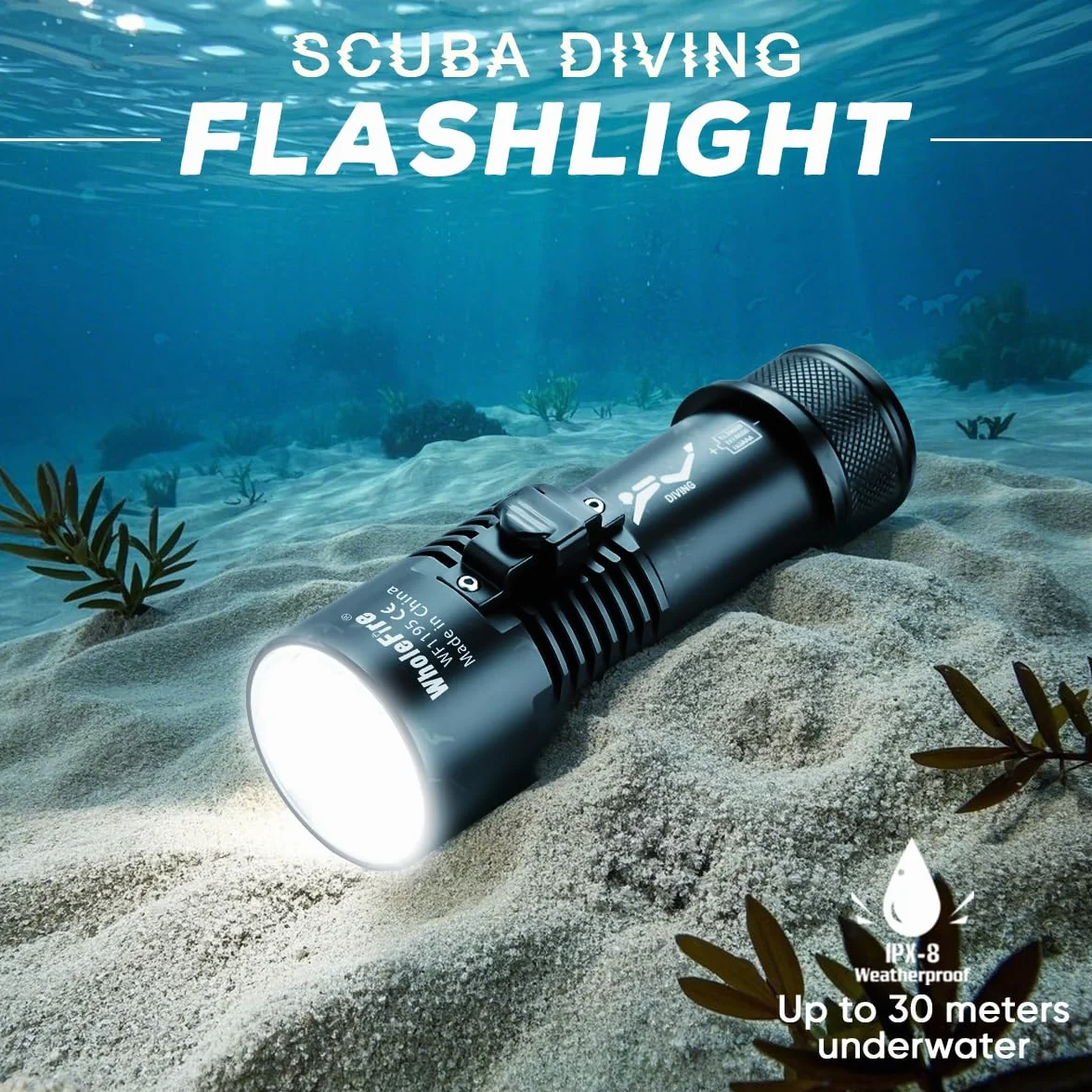 Torcia subacquea 8000 Lumen IPX8 impermeabile ricaricabile 3 modalità