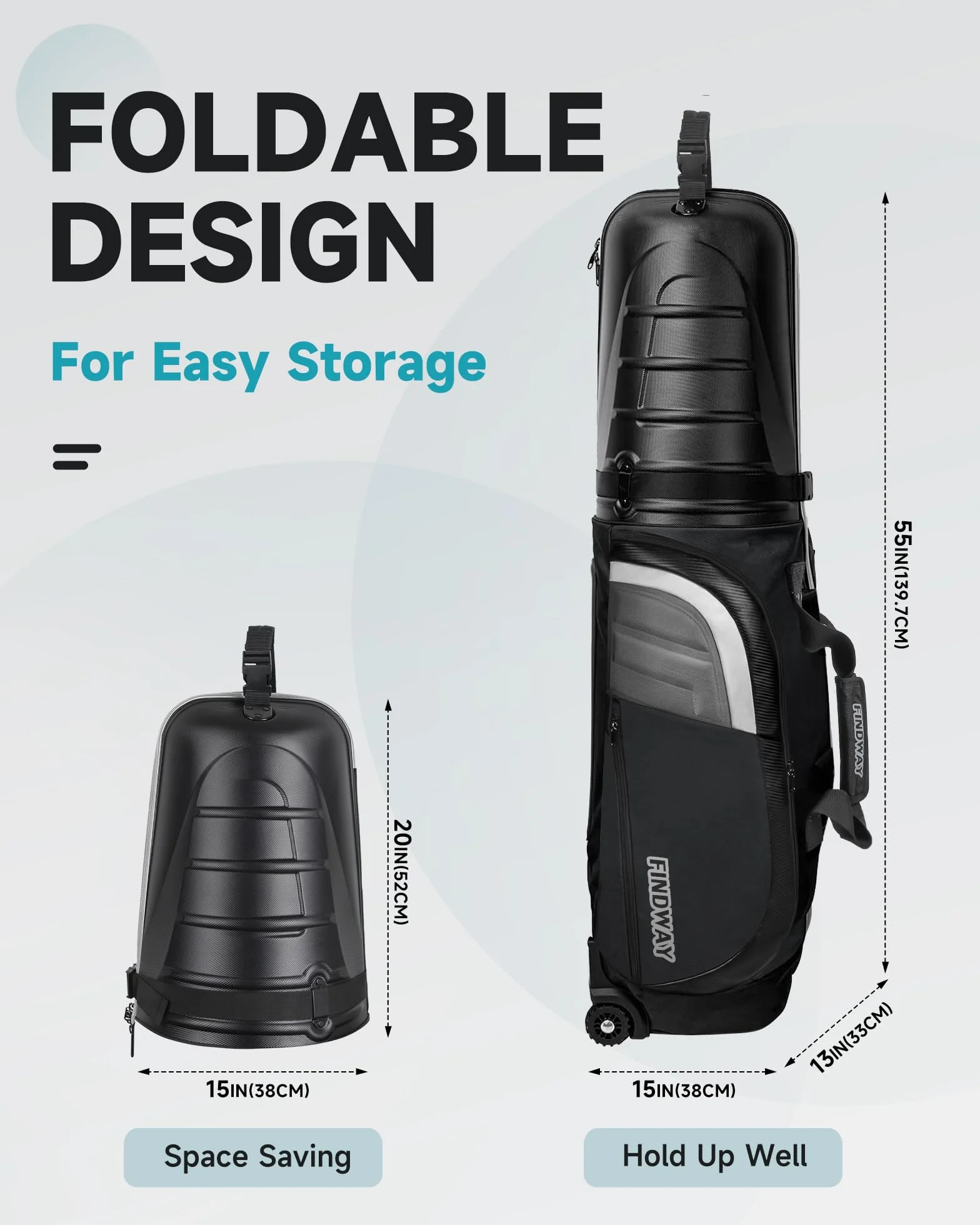 Borsa da Viaggio per Golf Findway con Ruote, in Tessuto Oxford 1680D Resistente All'Acqua e con Guscio Rigido in ABS, Sacca da Viaggio per Golf Resistente e Impermeabile, Ideale per Uomini e Donne