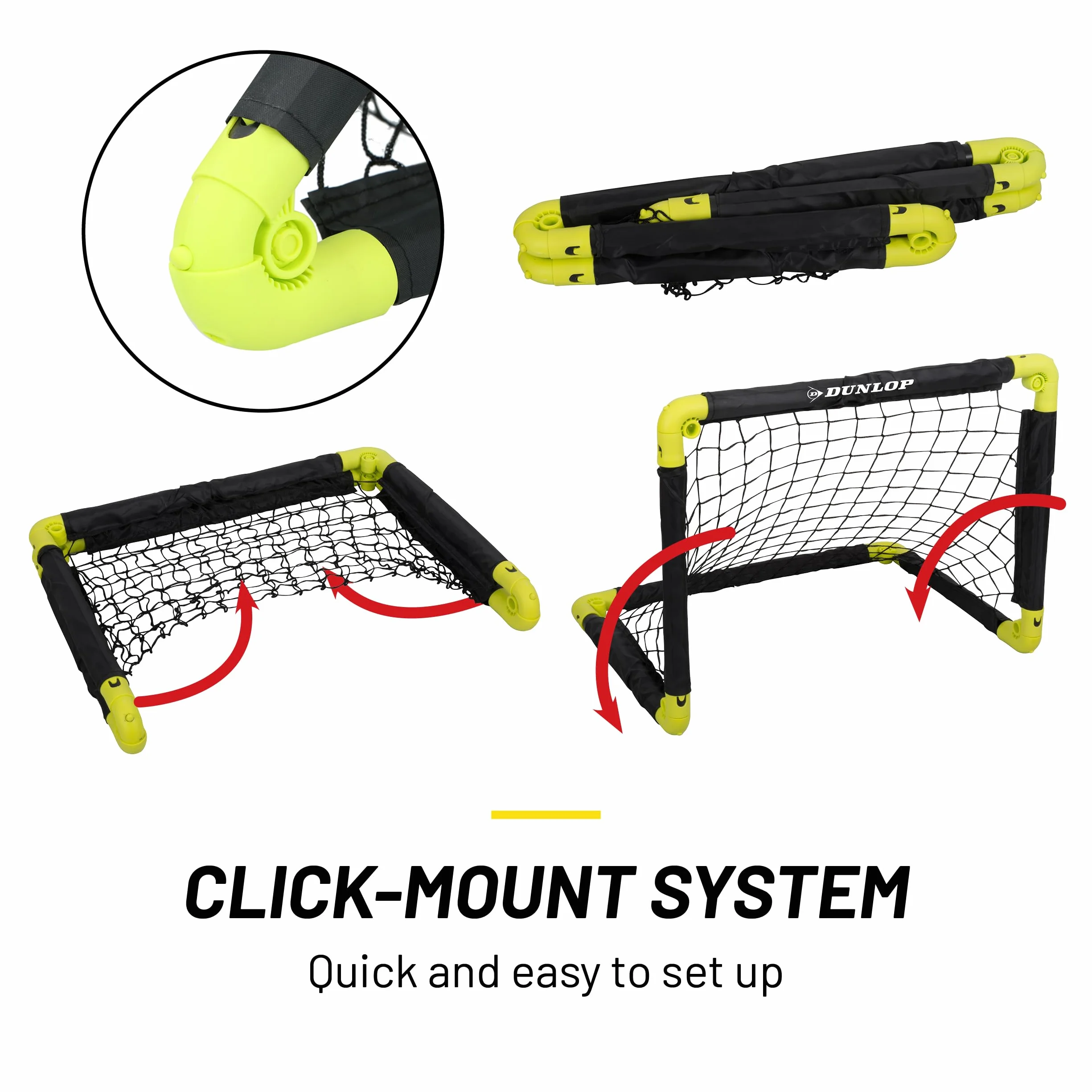 Dunlop Porta da calcio 50 x 44 x 44 cm Set di 2 Mini porta pieghevole Nero Giallo