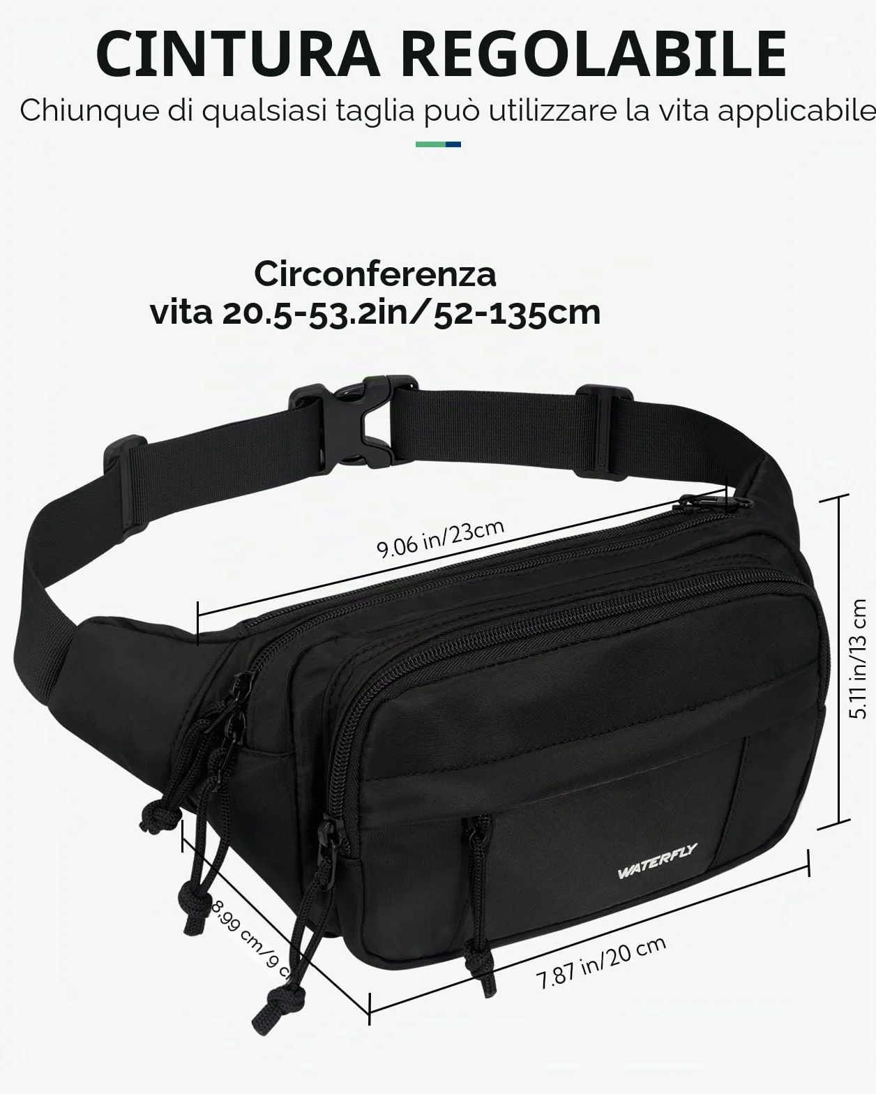 WATERFLY Marsupio Sportivo Unisex Hip Bag Fanny Waist Pack Piccolo Festival Borsa MTB