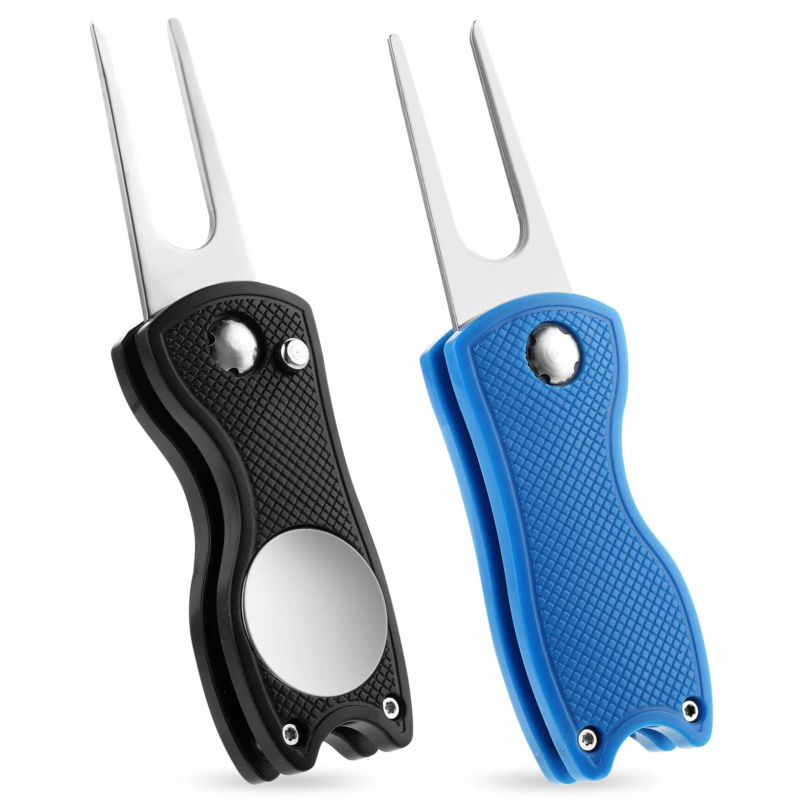 TIESOME Golf Divot Repair Tool z magnetycznym markerem, 2 sztuki, składany, stal nierdzewna