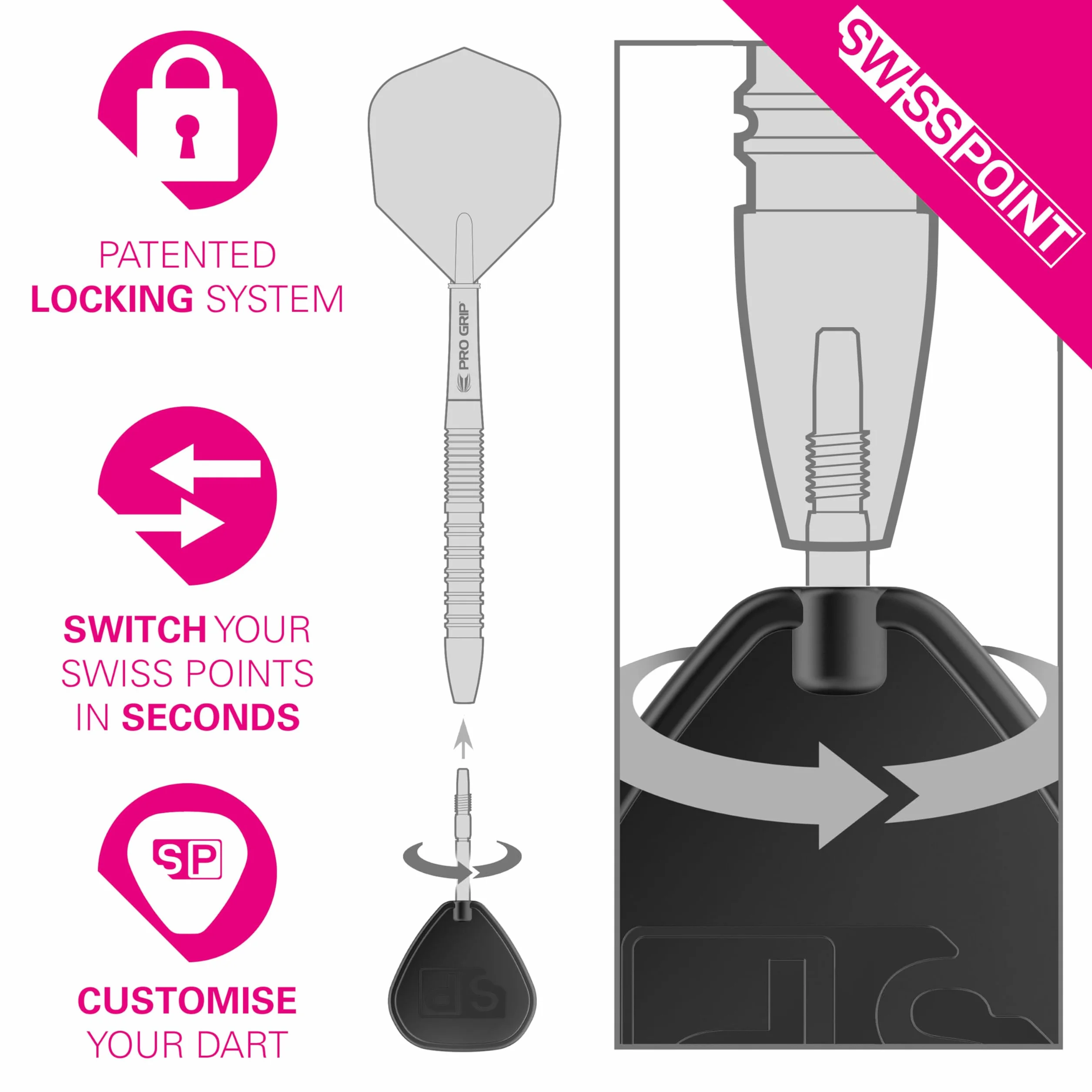 Target Darts Swiss Points Nano Punte per Freccette Set di 3 Accessori Professionali