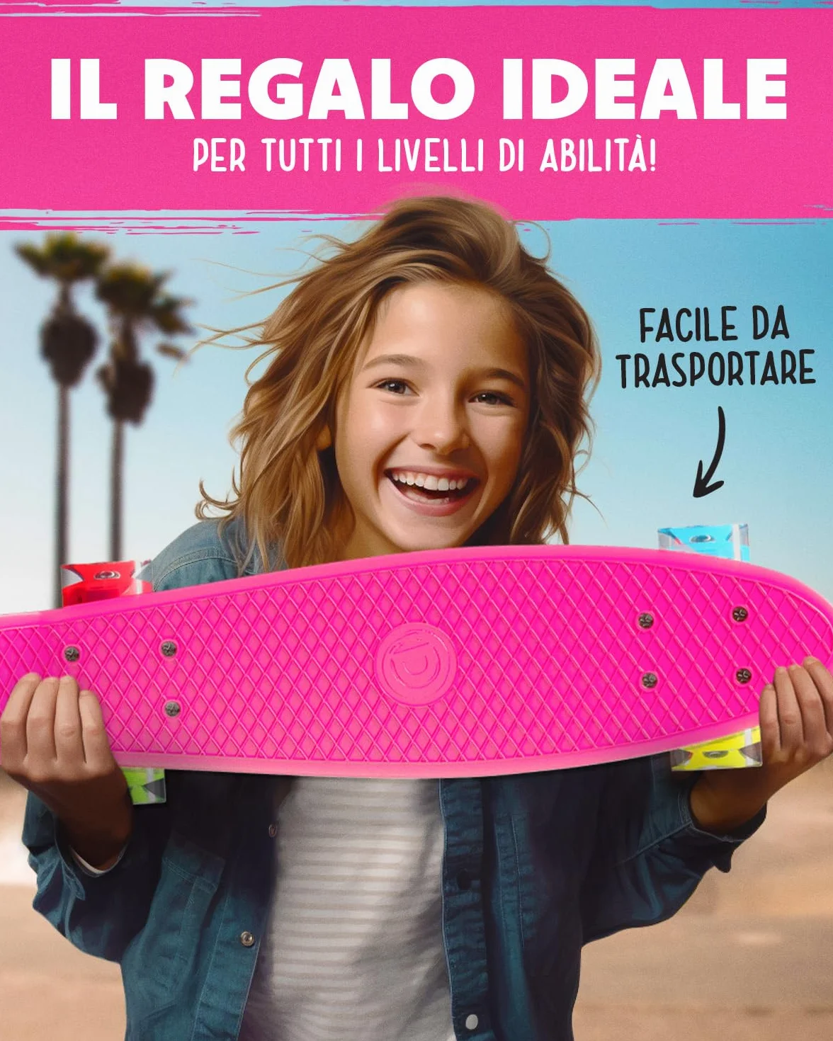 Deleven Skateboard 56cm con Ruote LED, Tool per Skate e Cuscinetti Abec 7 - Per Bambini Principianti Ragazze Ragazzi Adolescenti Adulti