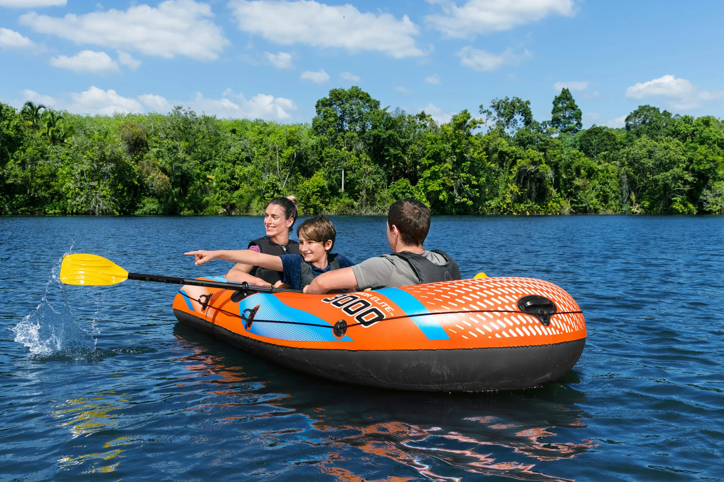 Bestway Inflatable Boat, Kondor 3000, 3 Persons, Raft Set with Oar and Hand/Foot Pump, Heavy Duty Handles and Interlocking Valves, 8.1” x 48”, 2.46m x 1.22m