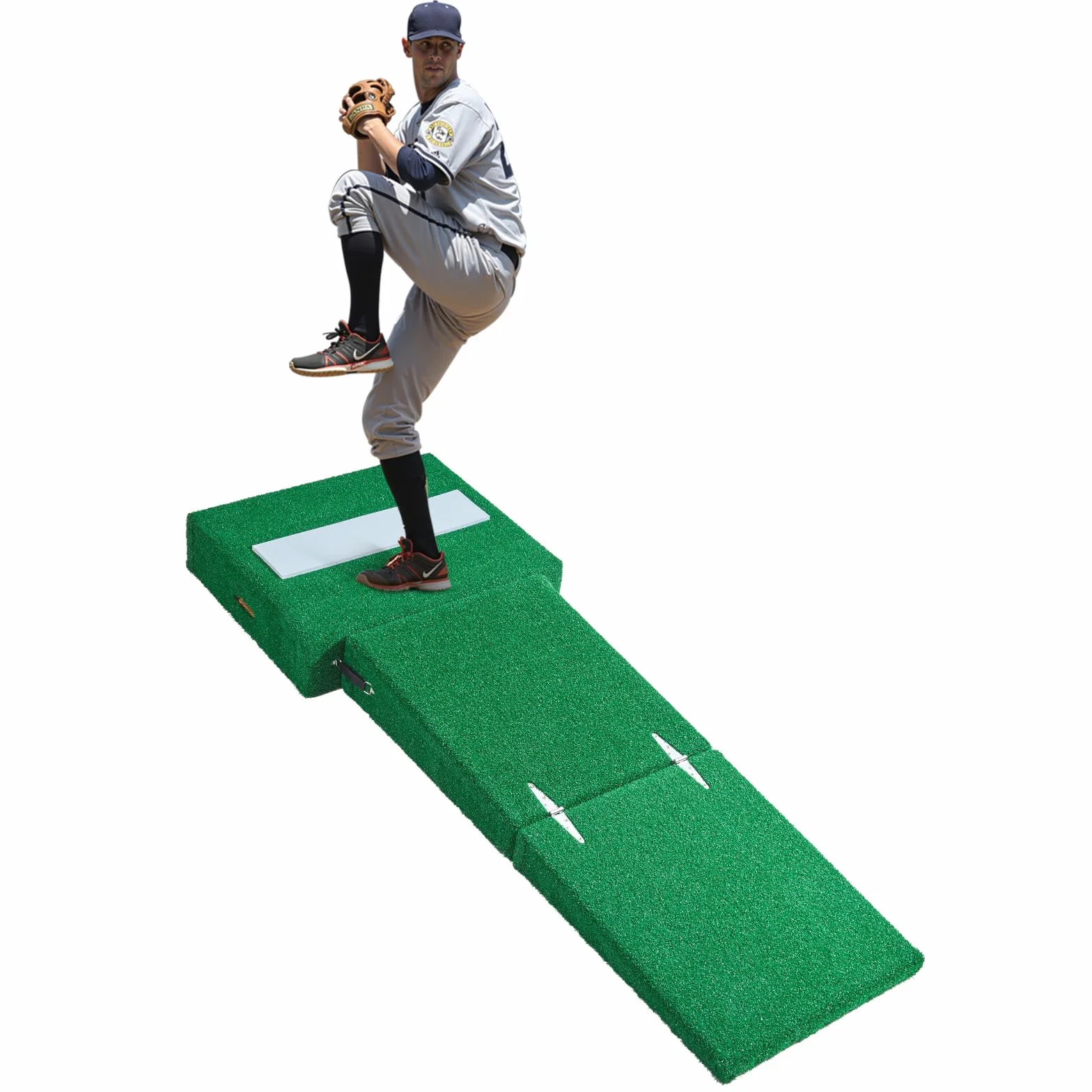VEVOR Tumulo Portatile per Lanciatori di Baseball, 195,58 cm Ausili per Lancio di Softball all'Aperto e al Chiuso con Erba Sintetica Anti-Scolorimento, Gomma per Lancio, Maniglie per Trasporto, Verde