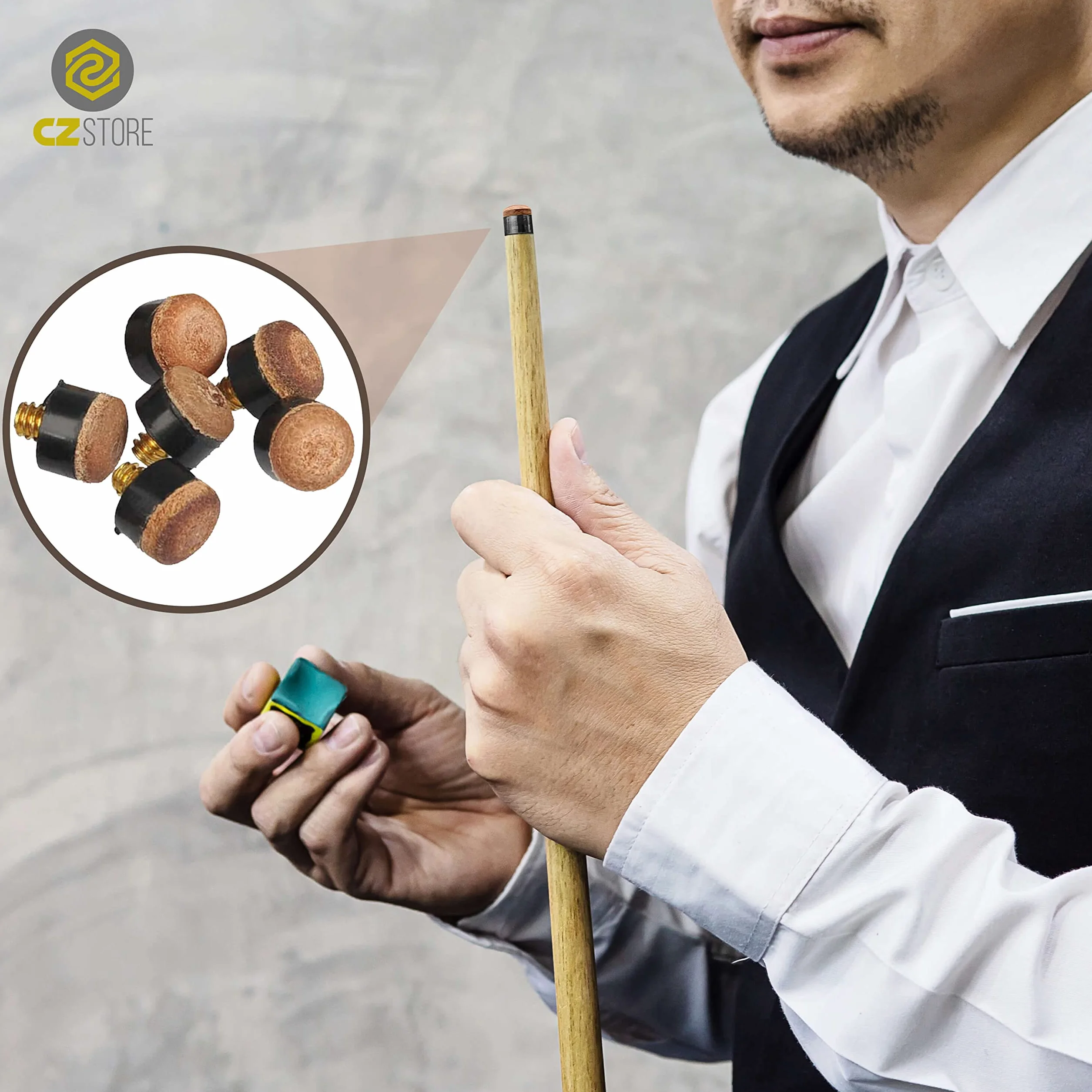 Punte per Stecche da Biliardo 10mm in Pelle con Vite in Ottone - Scatola 20 Pezzi