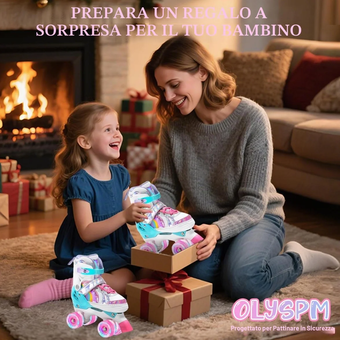 Pattini a rotelle Pattini bambina Regolabili Pattini a 4 Ruote,patini bambini 4 ruote luminosi per ragazze e ragazzi