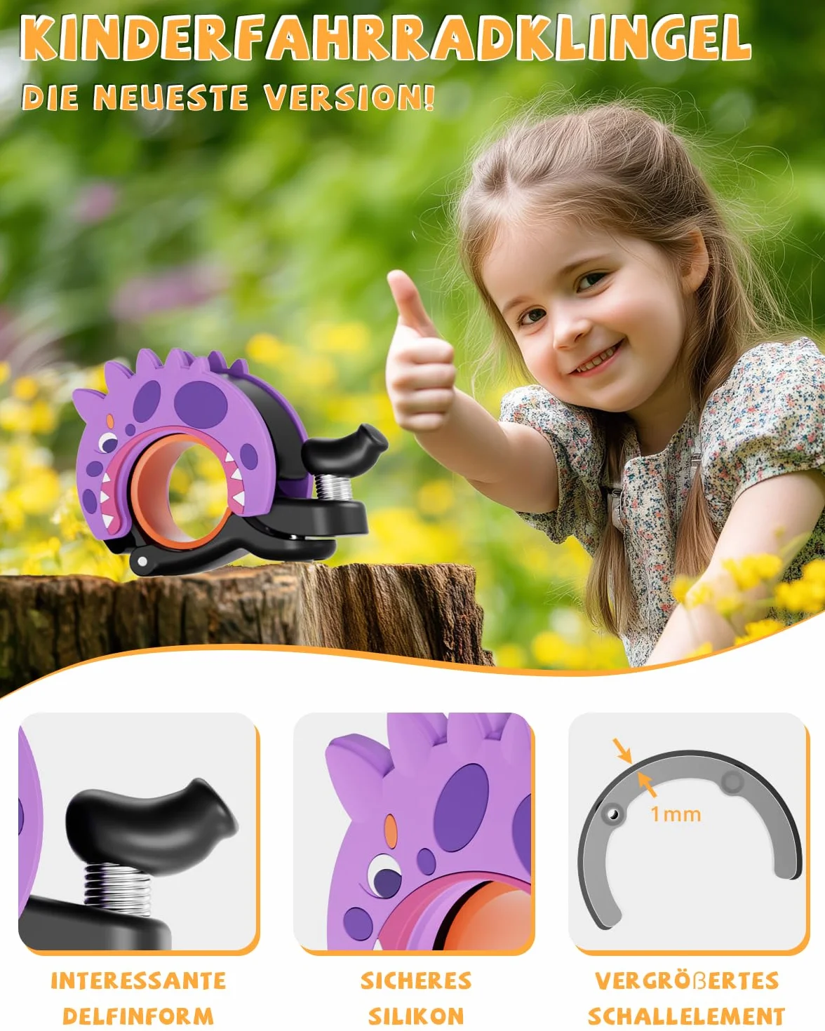 Campanello Bicicletta 22.2-25.4mm Mini Campanello per Bambini Ragazzi