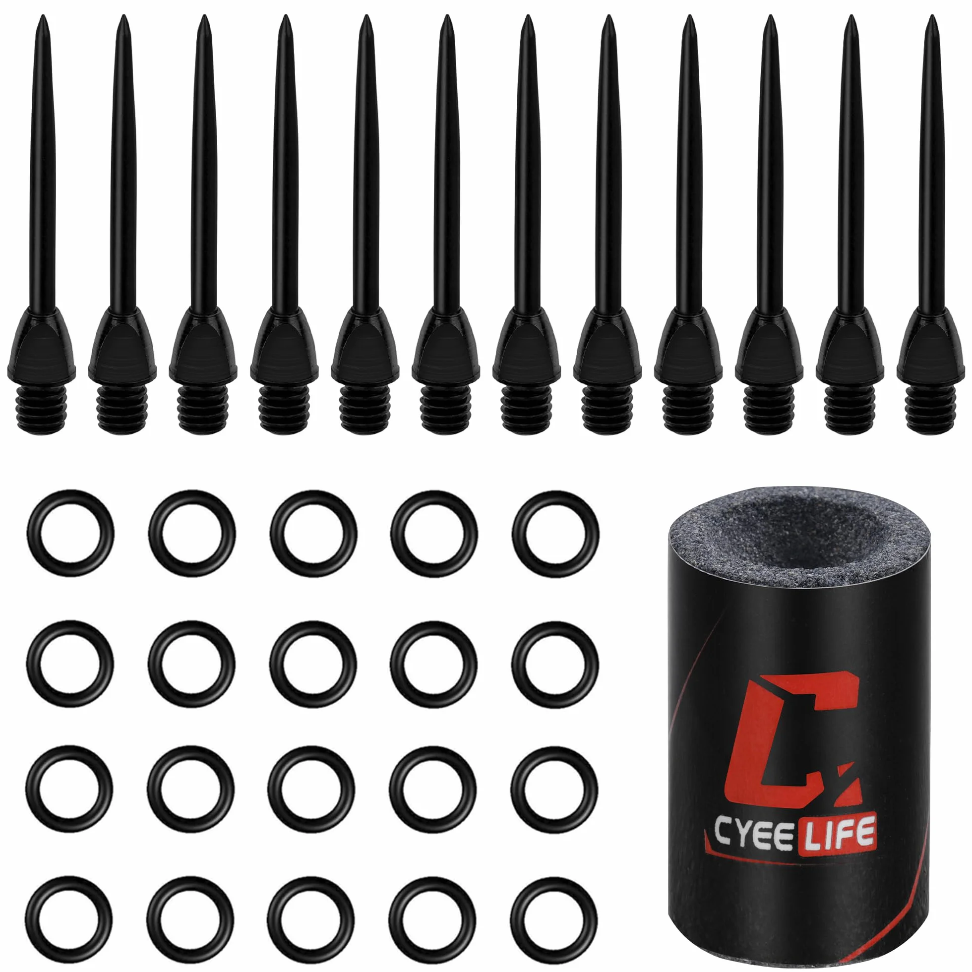 CyeeLife 12 pezzi punte in acciaio 2BA per freccette + affilatore, converti softdart