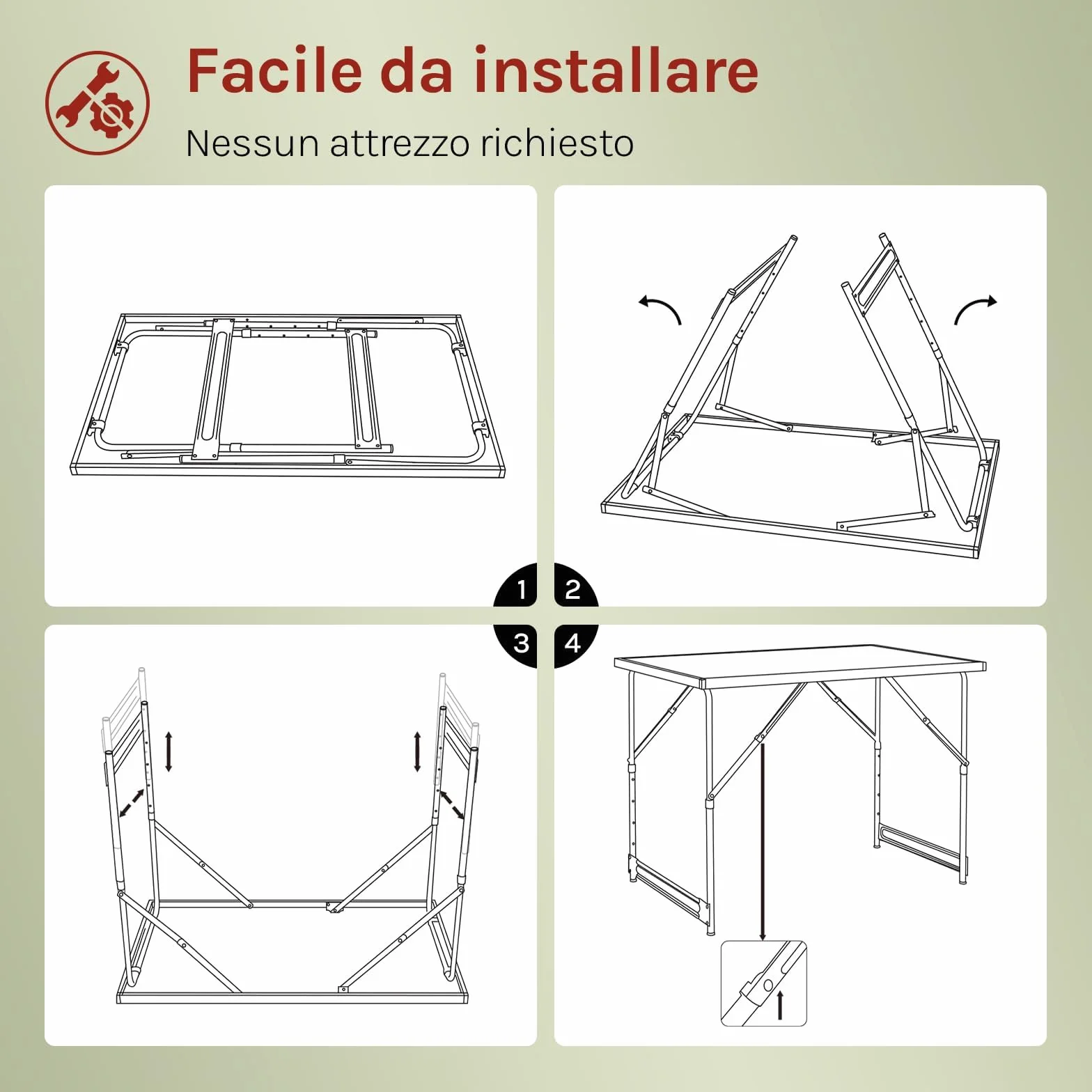 WOLTU Tavolo da Campeggio Pieghevole Portatile Altezza Regolabile MDF Nero 100x60x73/94cm