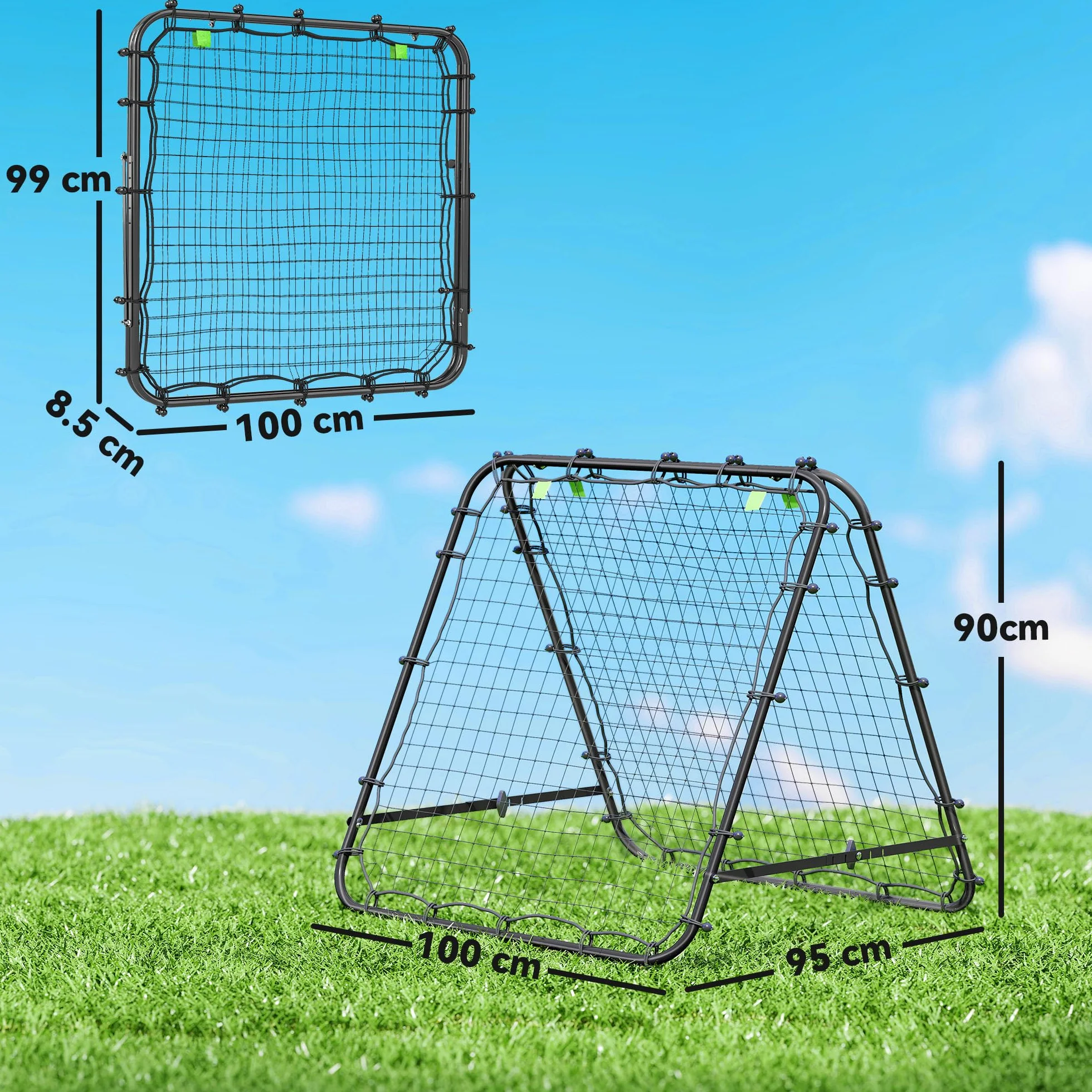 HOMCOM Pieghevole Rete di Rimbalzo Calcio 100x95x90 cm Acciaio Angolazione Regolabile Allenamento Baseball Pallavolo