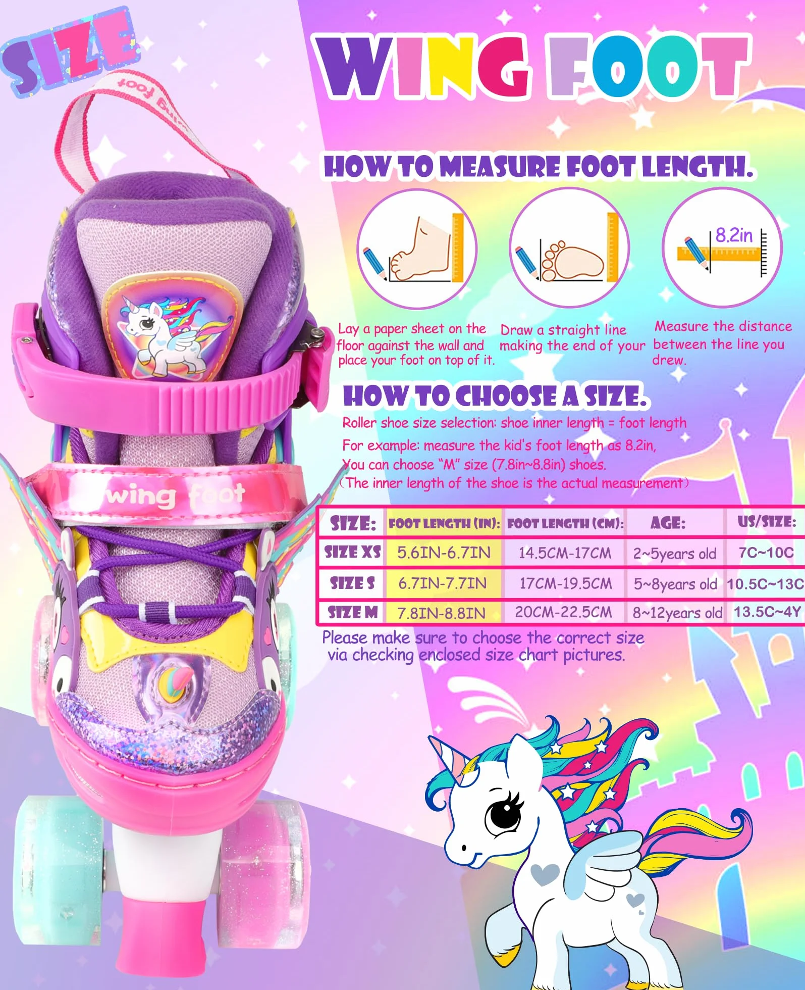 Pattini a Rotelle Bambina Regolabili 4 Ruote LED Unicorno per Principianti Ragazza