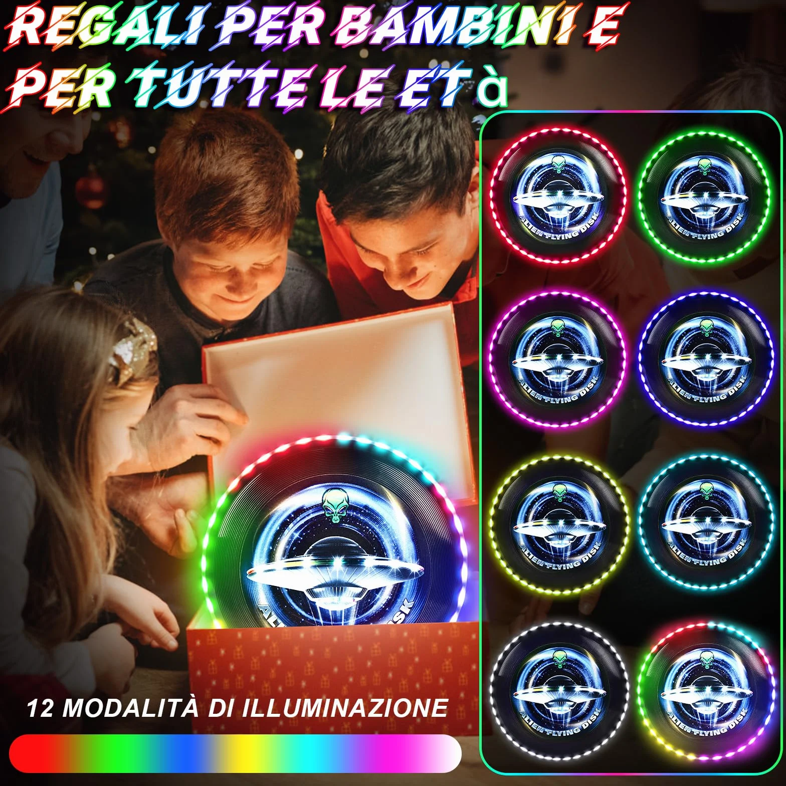 IEEILULU Ultimate Frisbee, Disco Volante Illuminato con 12 Effetti di Luce, Riutilizzabile, Funsport per Adulti Bambini