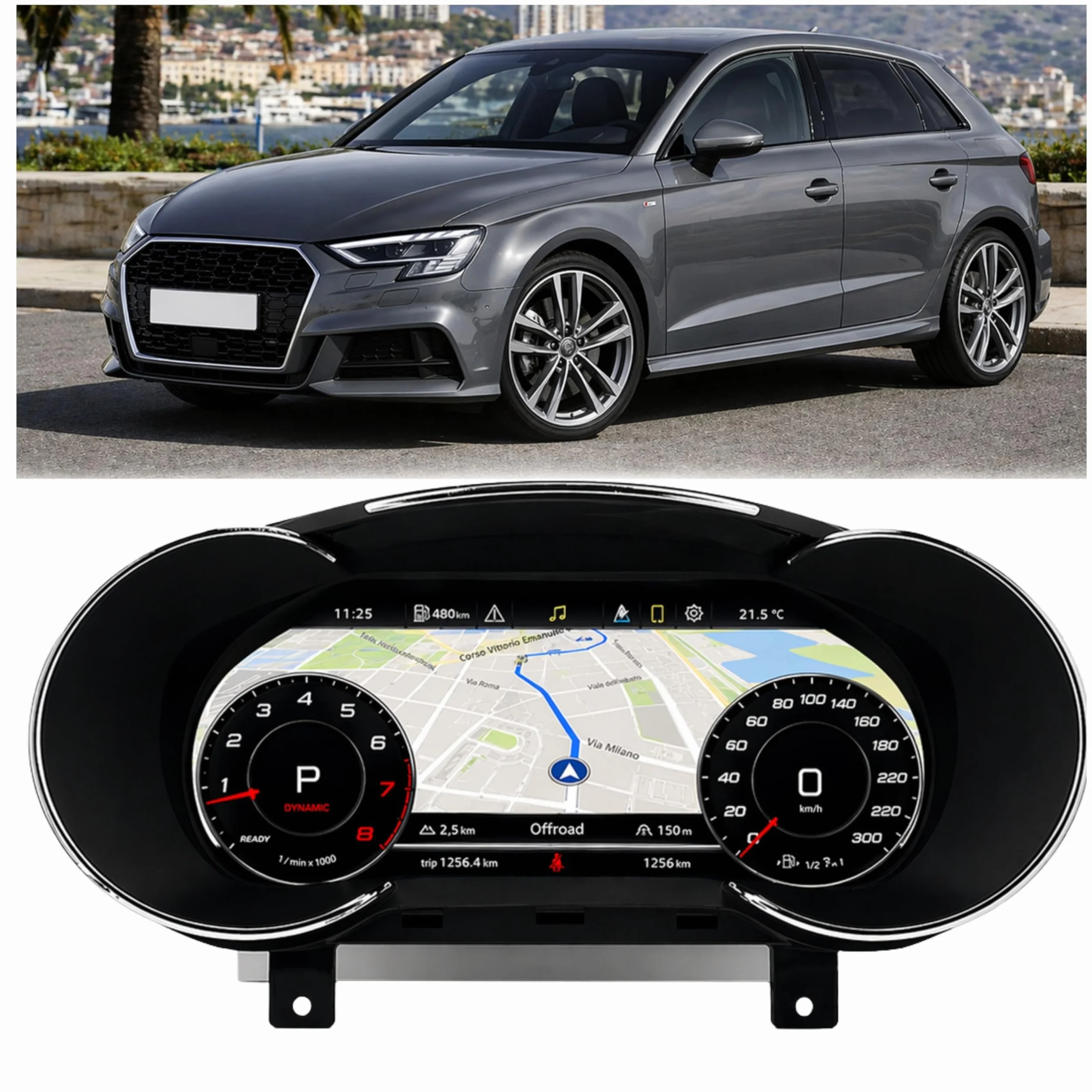 VIBEX Tachimetro Digitale 10,25 per Audi A3, S3, RS3 8V 2013-2019 |Virtual Cockpit LCD Full HD | Apple CarPlay Android Auto Wireless | Navigazione GPS | Plug & Play | Comandi al Volante |