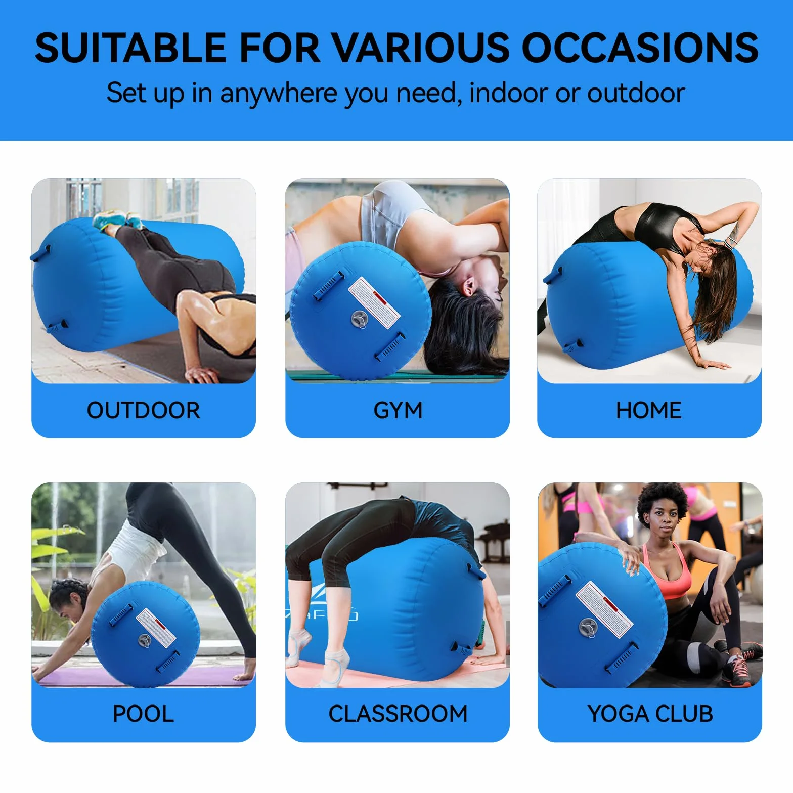 Rullo ad aria, gonfiabile, per ginnastica, yoga, con pompa ad aria, per allenamento