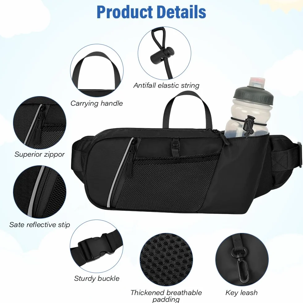 HOTUT Cintura da Corsa con Porta Bottiglia Marsupio Regolabile Sportivo per Maratona, Trail Running, Escursionismo, Jogging, Camminata (Nero)