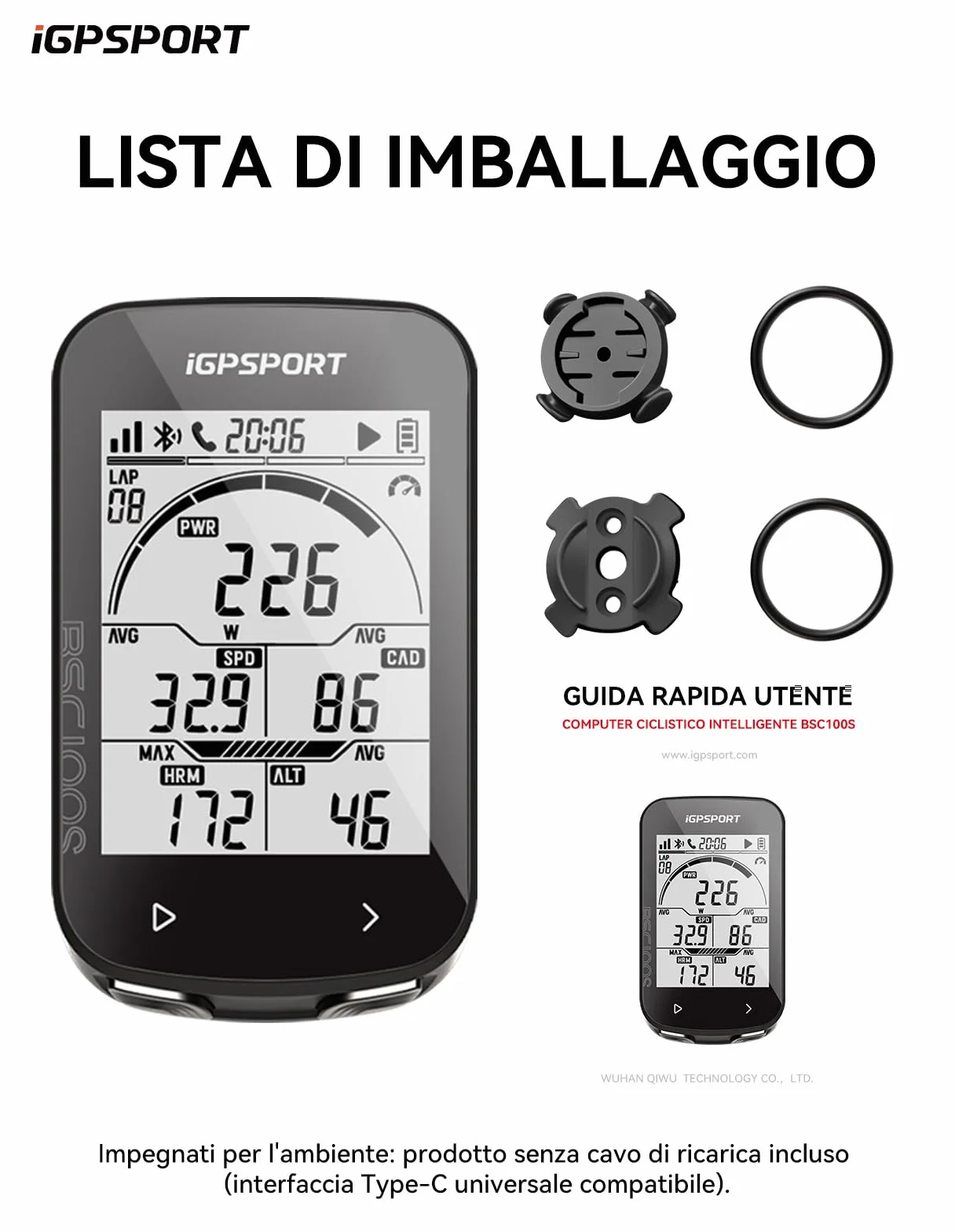 iGPSPORT BSC100S Ciclocomputer GPS Compatibile Contachilometri Bici Senza Fili Display 2,6" Tachimetro Retroilluminazione Automatica Impermeabile Bluetooth 5.0 ANT+