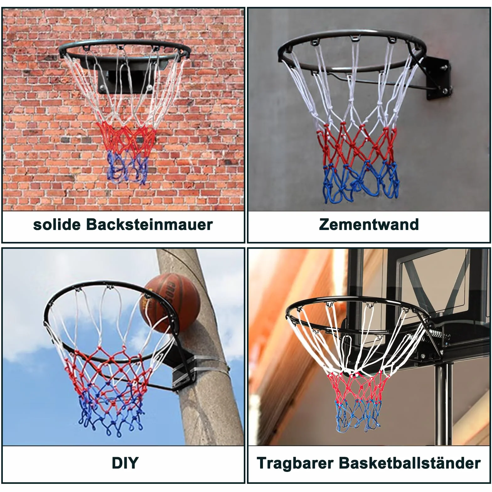 Dripex Canestro da Basket 45 cm Acciaio Parete Rete Nylon Interni Esterni