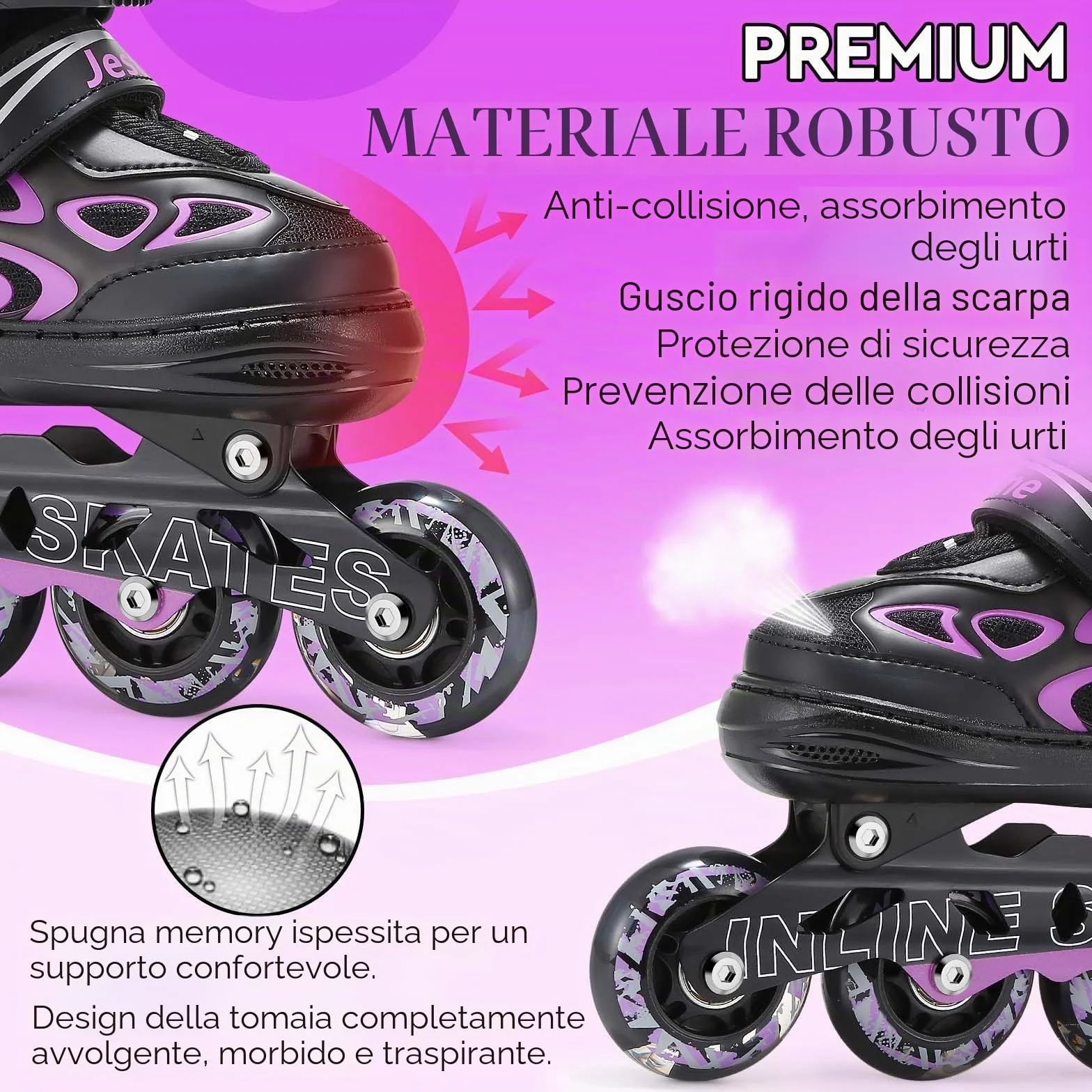 Pattini in linea per bambini, pattini a rotelle bambina regolabili per bambini ragazze ragazzi principianti per interni ed esterni